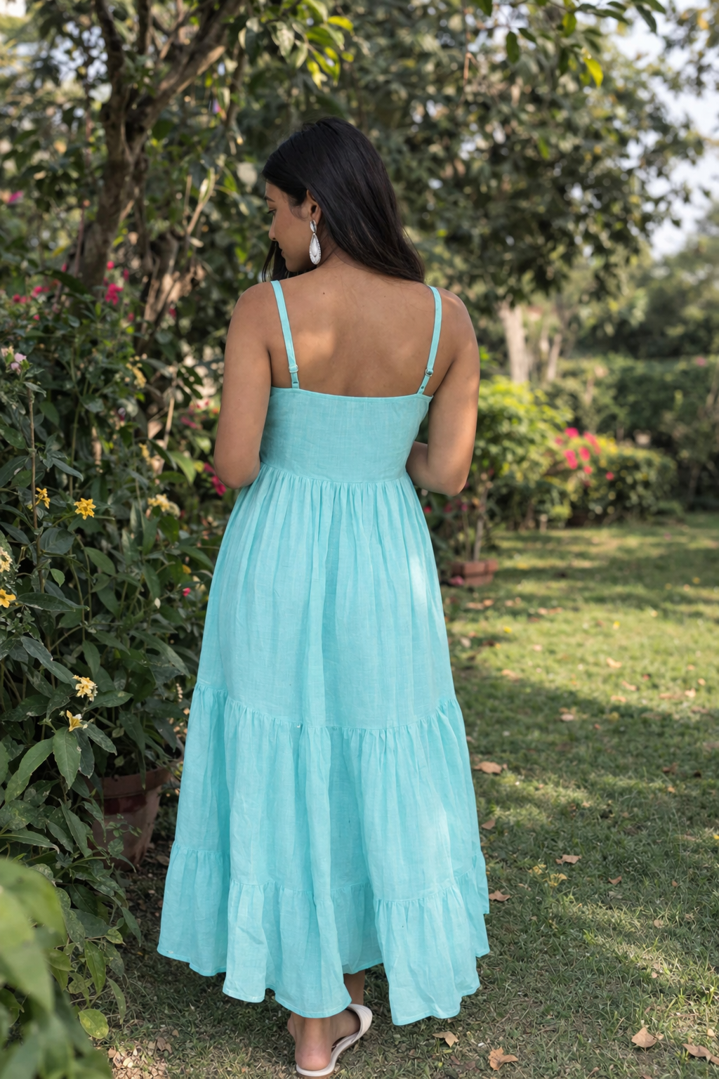 Aqua Beaded Tiered Maxi Dress
