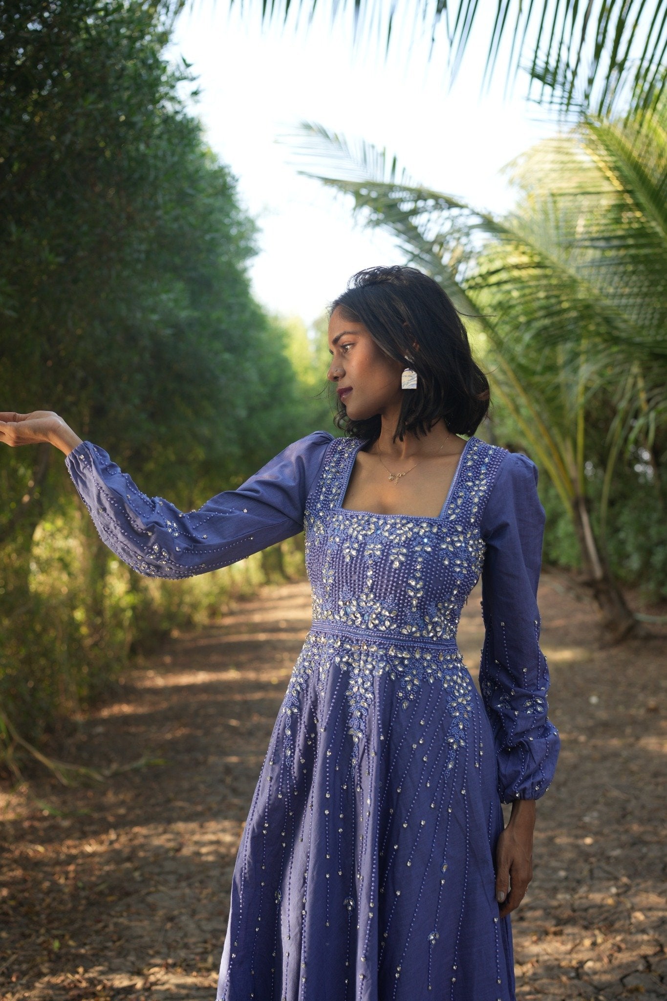 Future Dusk Embellished Linen Gown – Elegance in Every Thread