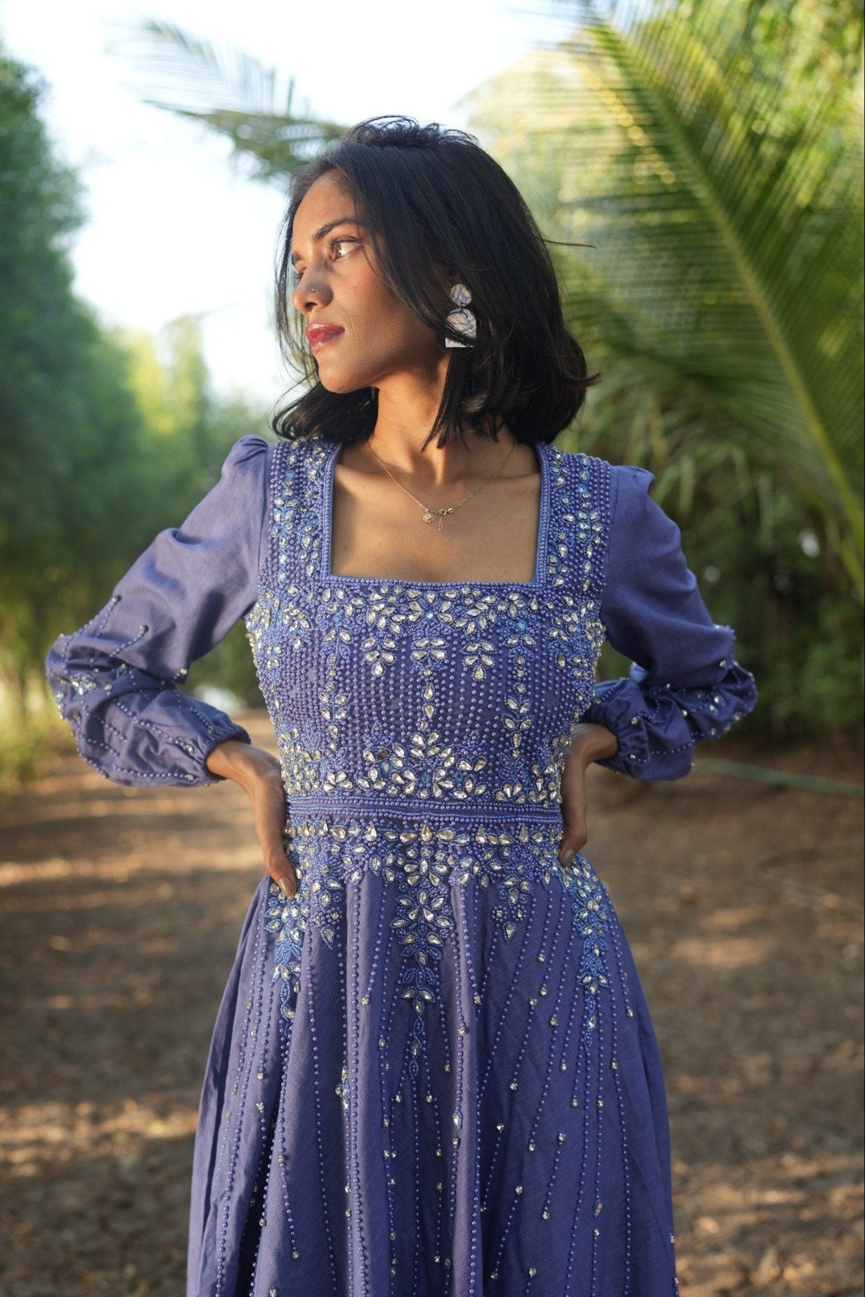 Future Dusk Embellished Linen Gown – Elegance in Every Thread