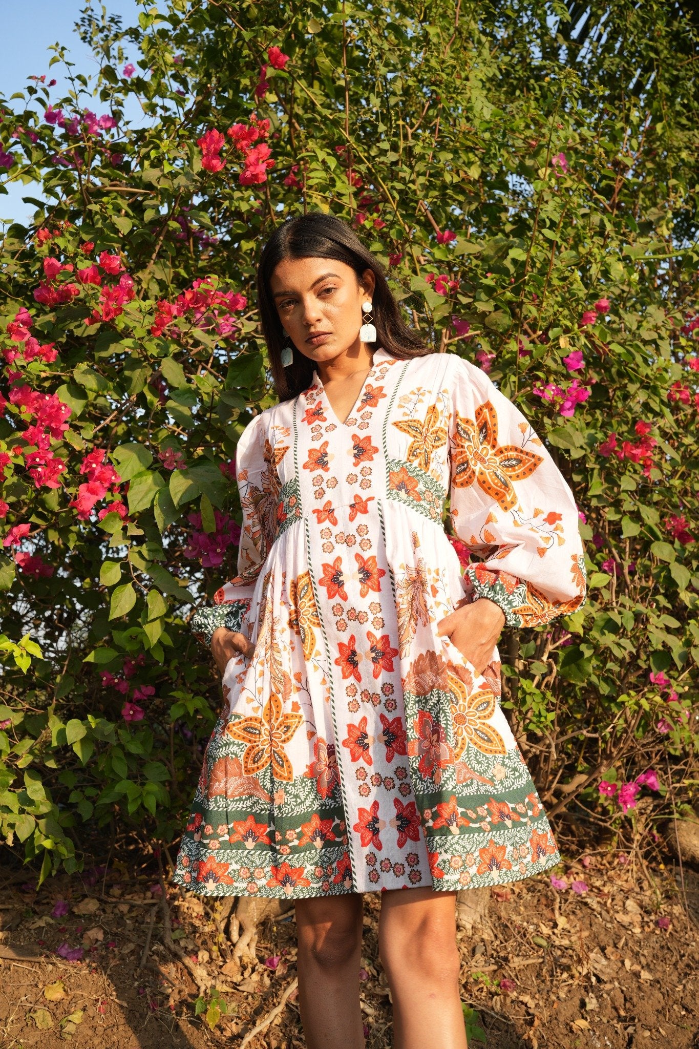 Bohemian Floral Printed Mini Dress – A Perfect Blend of Elegance & Comfort