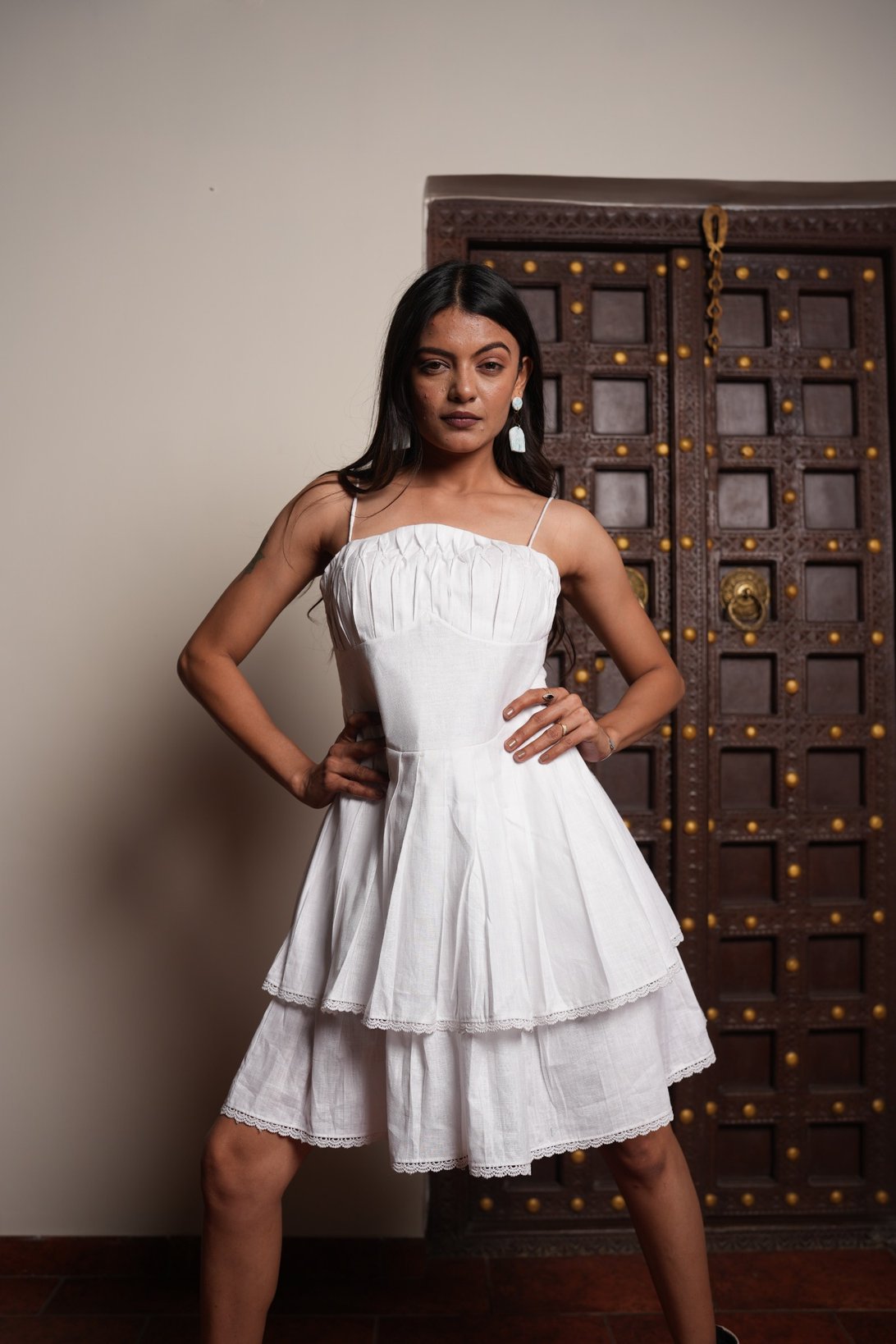 White Linen Tiered Dress