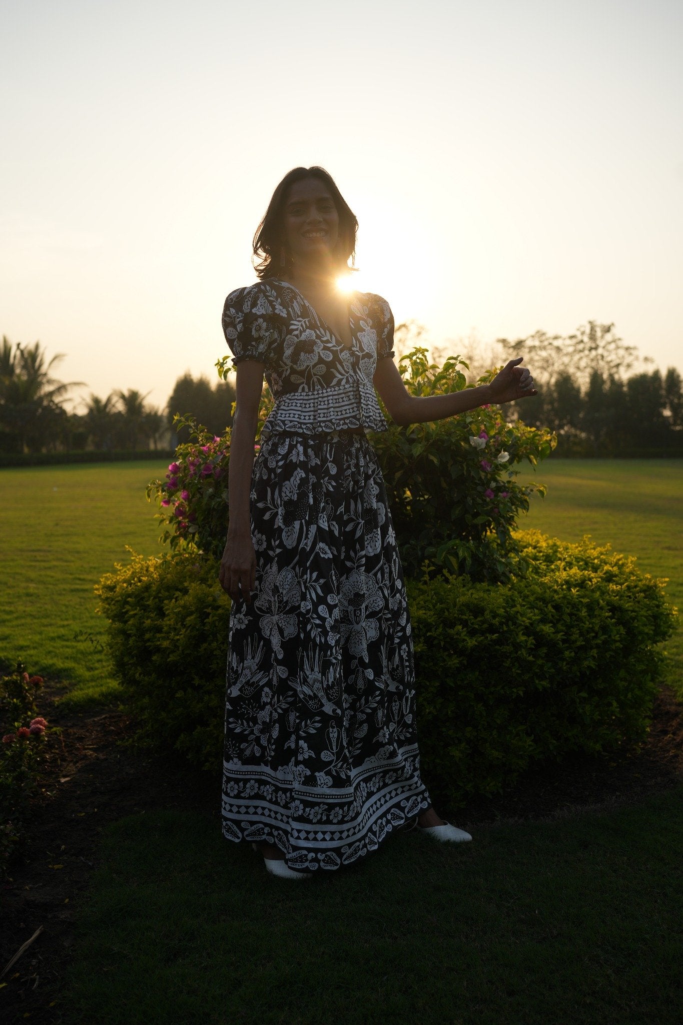 Black & White Printed Maxi Dress – Timeless Elegance with a Modern Twist