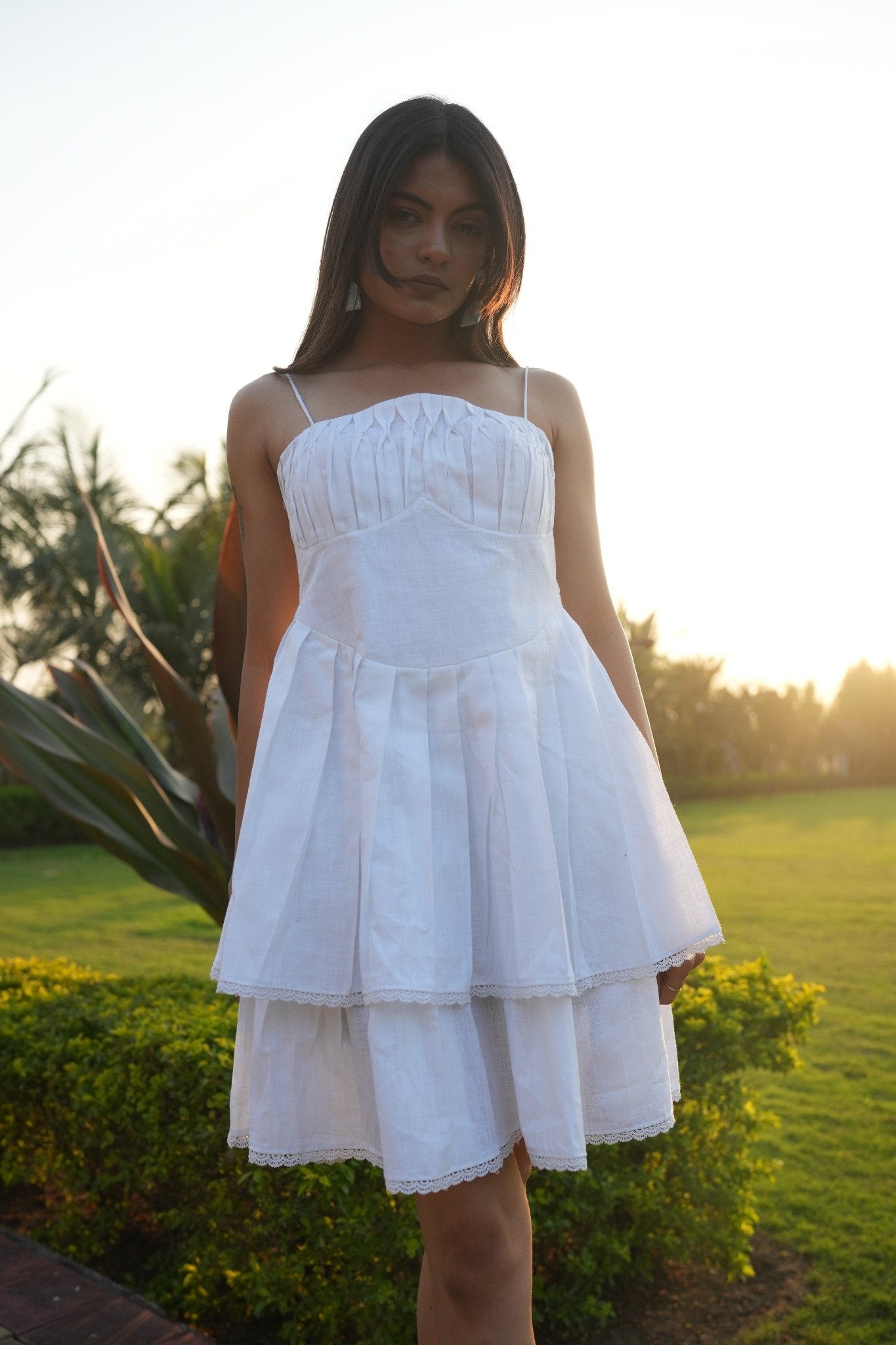 White Linen Tiered Dress