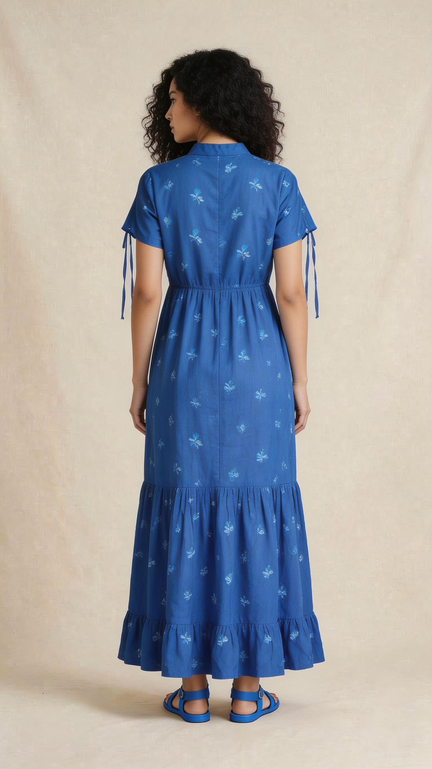 Blue Embroidered Tiered Maxi Dress