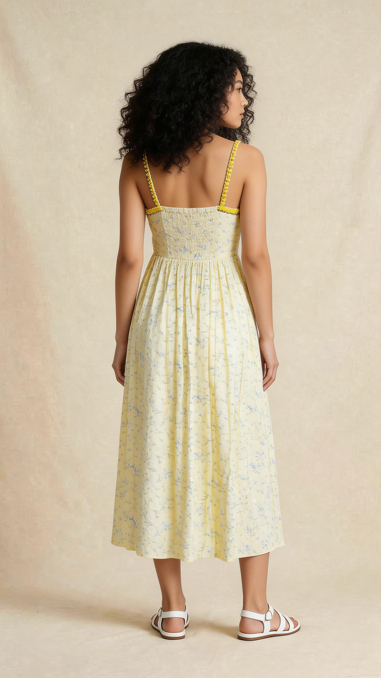 Butter Yellow Floral Embellished Tiered Maxi Dress