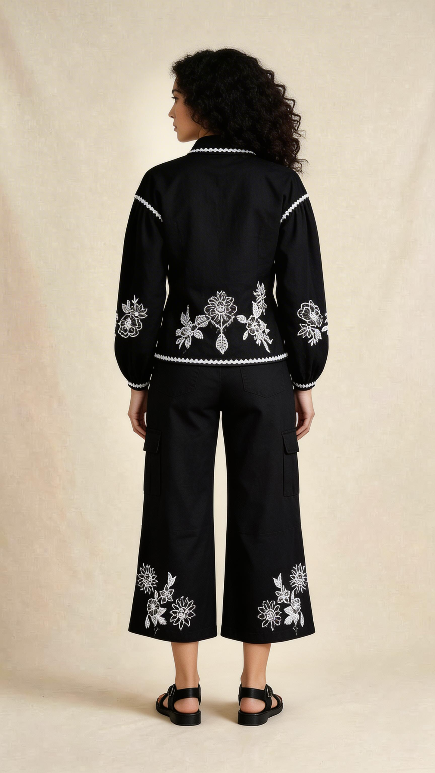 Black Floral Embroidered Co-ord Set