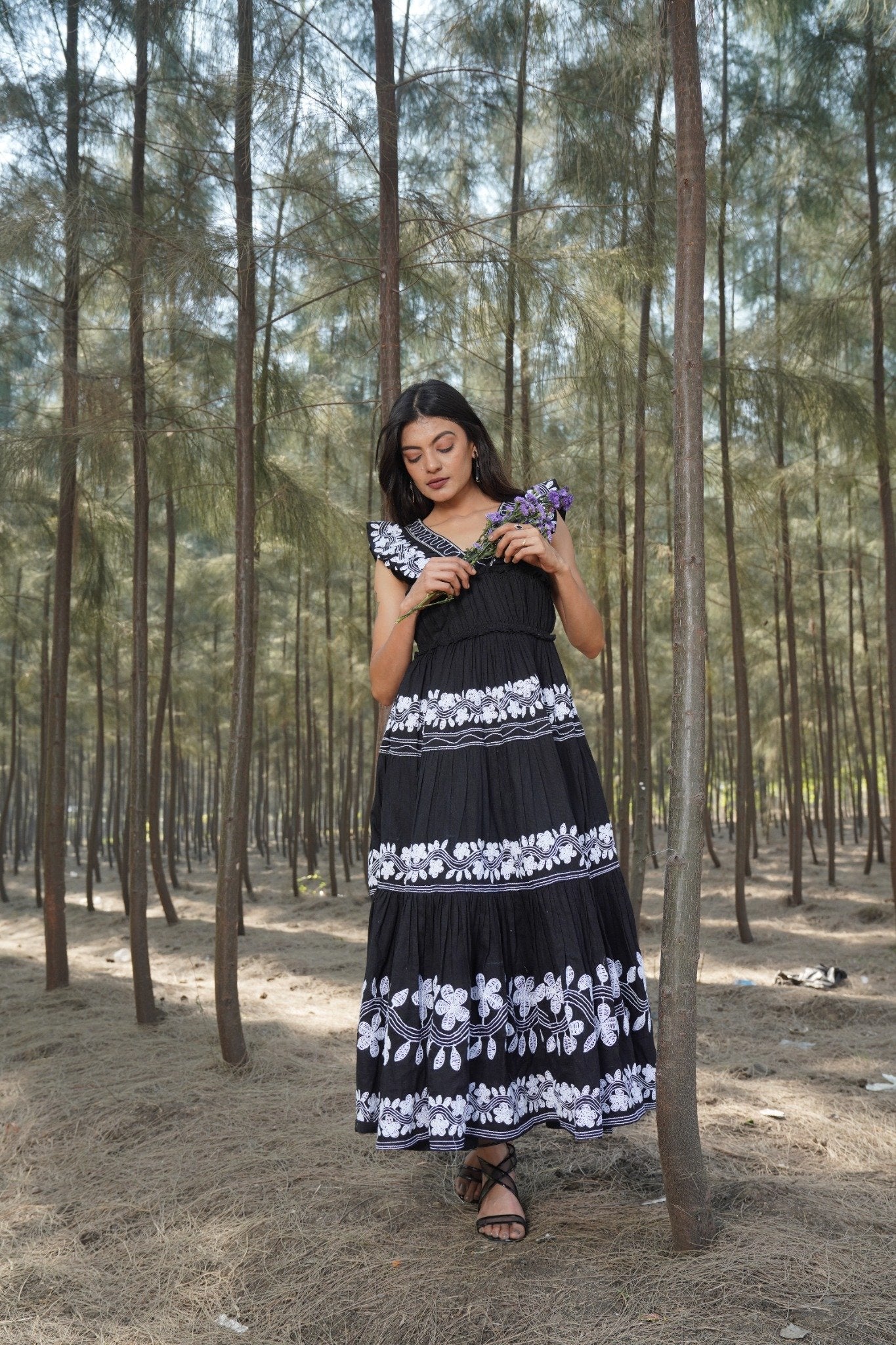 Elegant Black Floral Embroidered Dress
