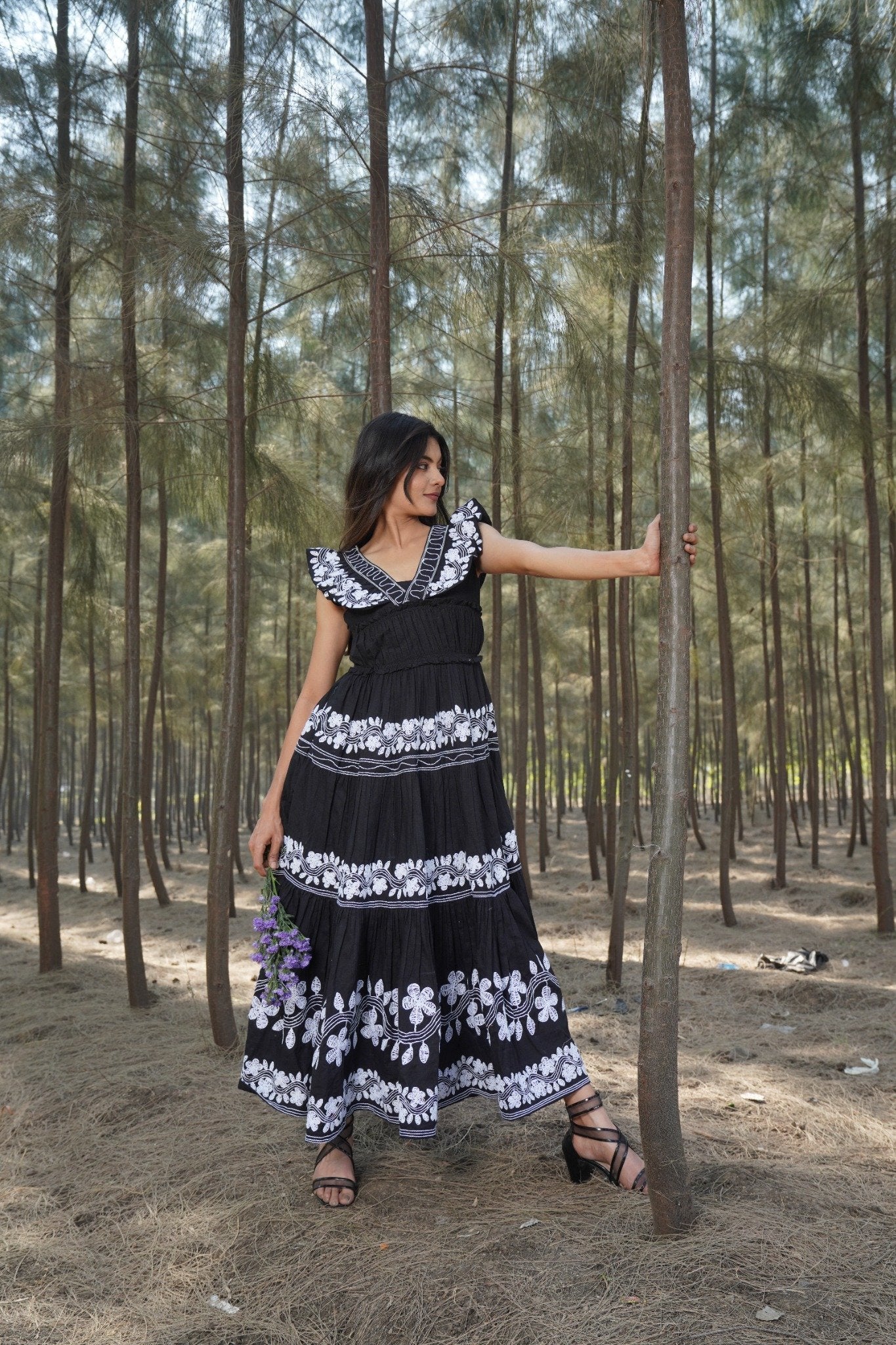 Elegant Black Floral Embroidered Dress