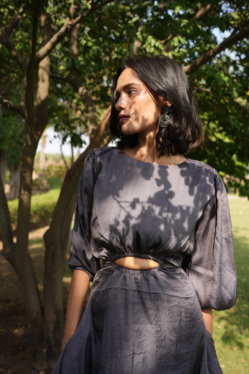 Charcoal Silk Satin Cut-Out Gown