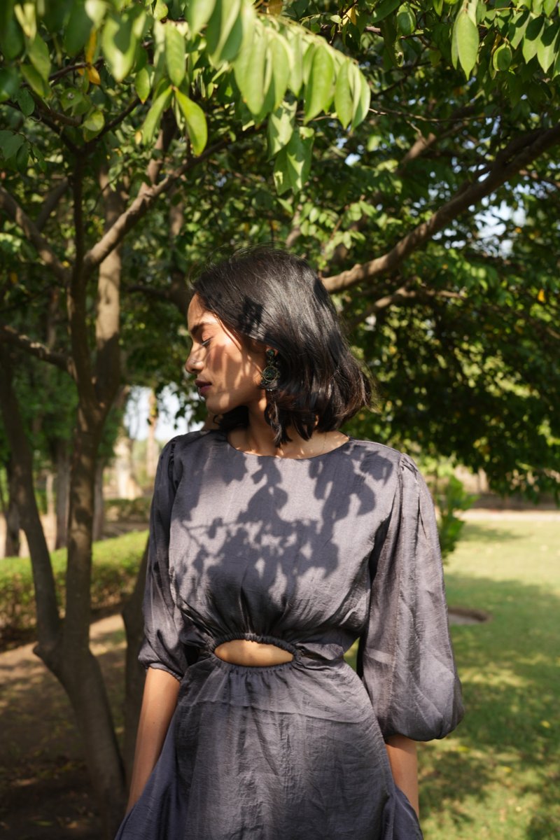Charcoal Silk Satin Cut-Out Gown