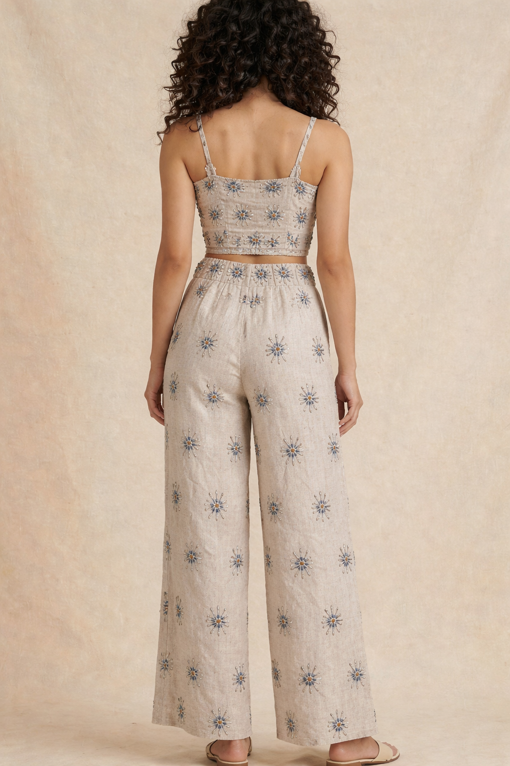 Neutral Embellished Crop Top Co-ord Set