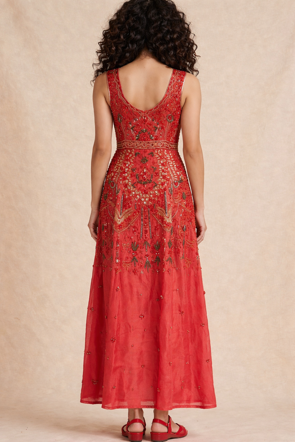 Red Embellished Maxi Dress