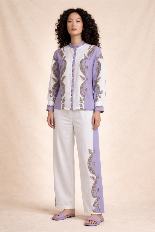 Lavender Paisley Panel Shirt & Trouser Set