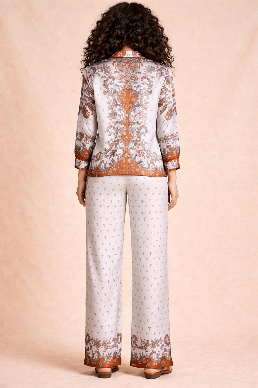 Rust Paisley Printed Shirt & Wide-Leg Trouser Set