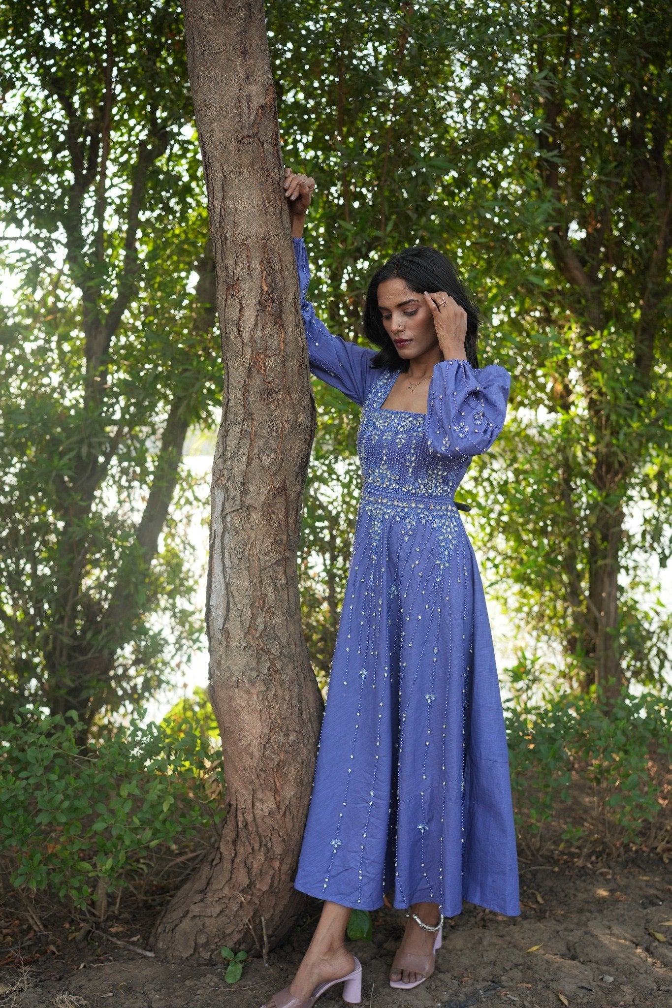 Future Dusk Embellished Linen Gown – Elegance in Every Thread