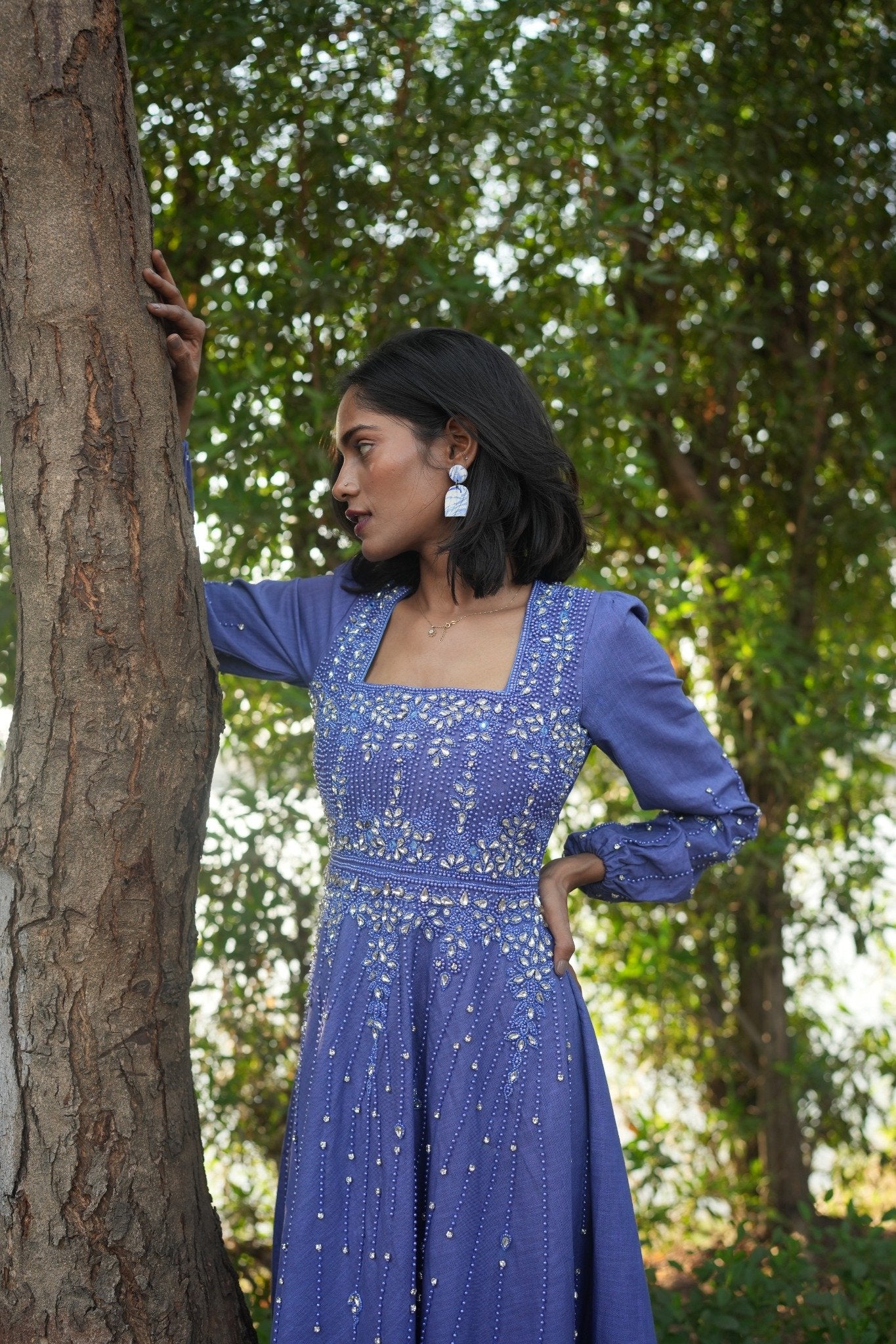 Future Dusk Embellished Linen Gown – Elegance in Every Thread
