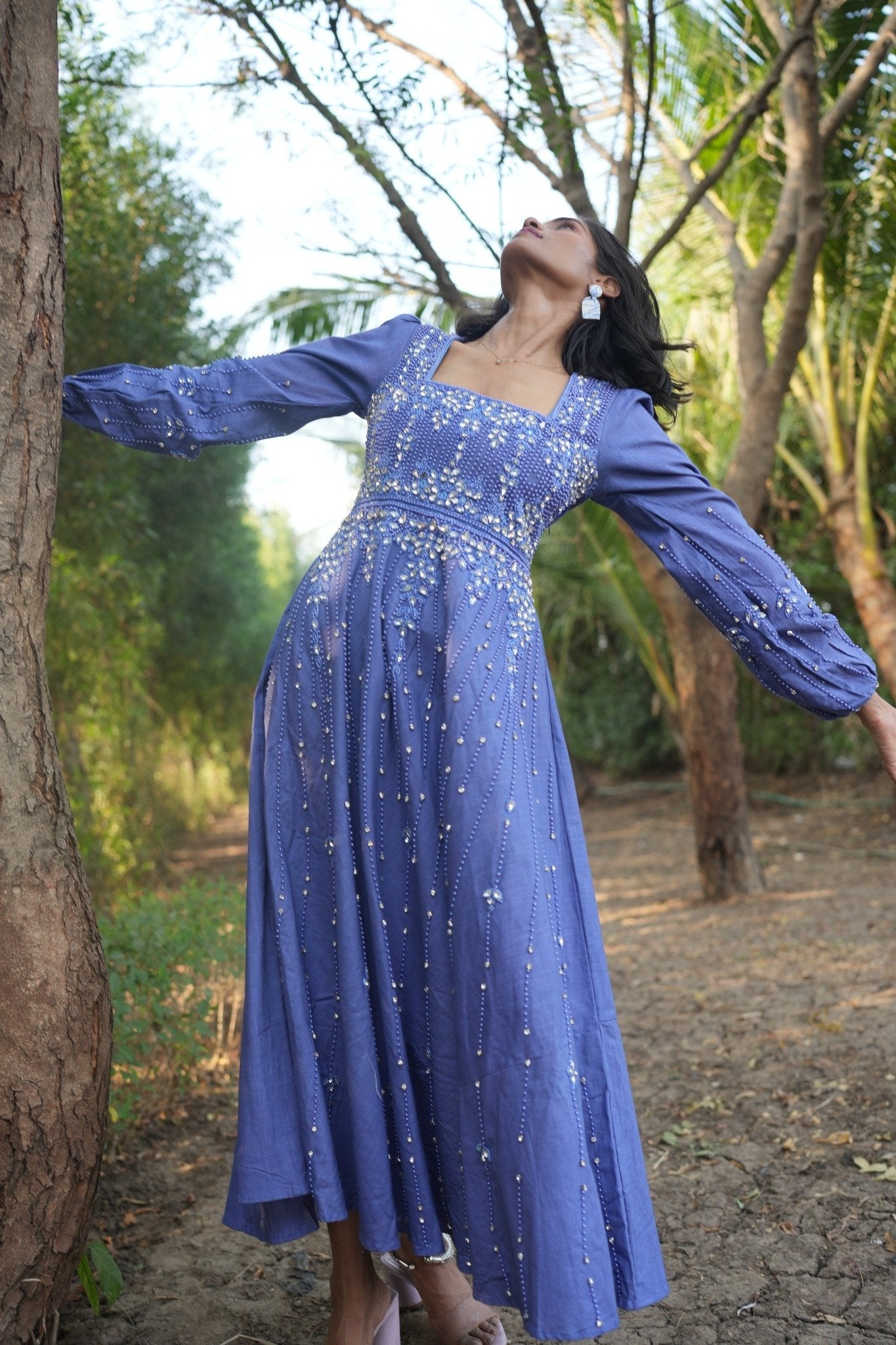 Future Dusk Embellished Linen Gown – Elegance in Every Thread