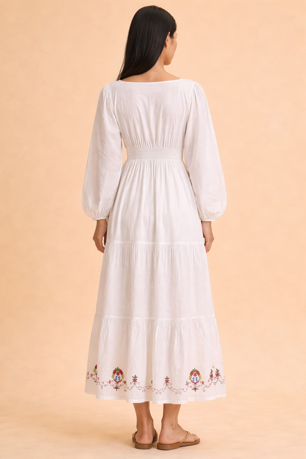 White Embroidered Square-Neck Maxi Dress