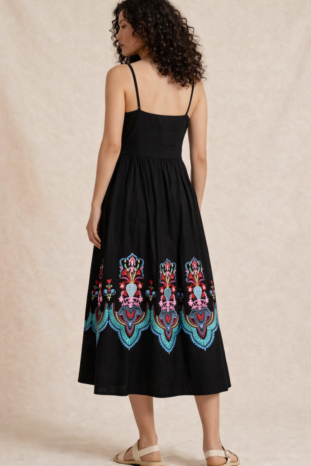 Midnight Floral Embroidered Midi Dress