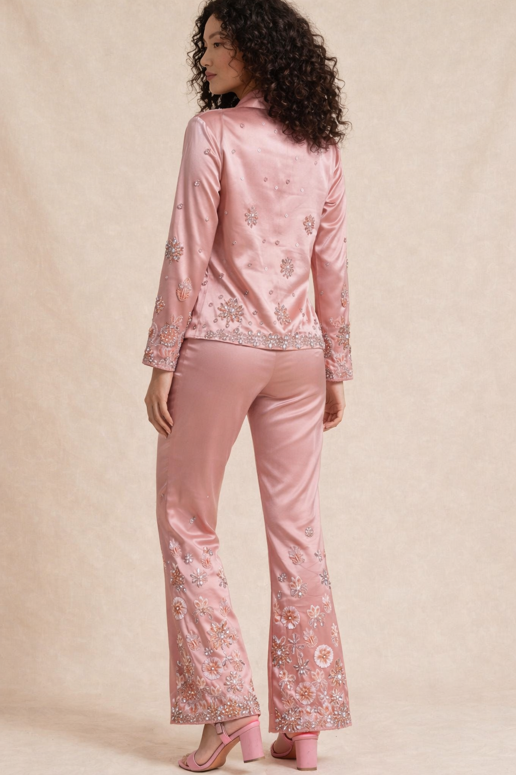 Rosewood Radiance Embellished Silk-Satin Co-ord Set