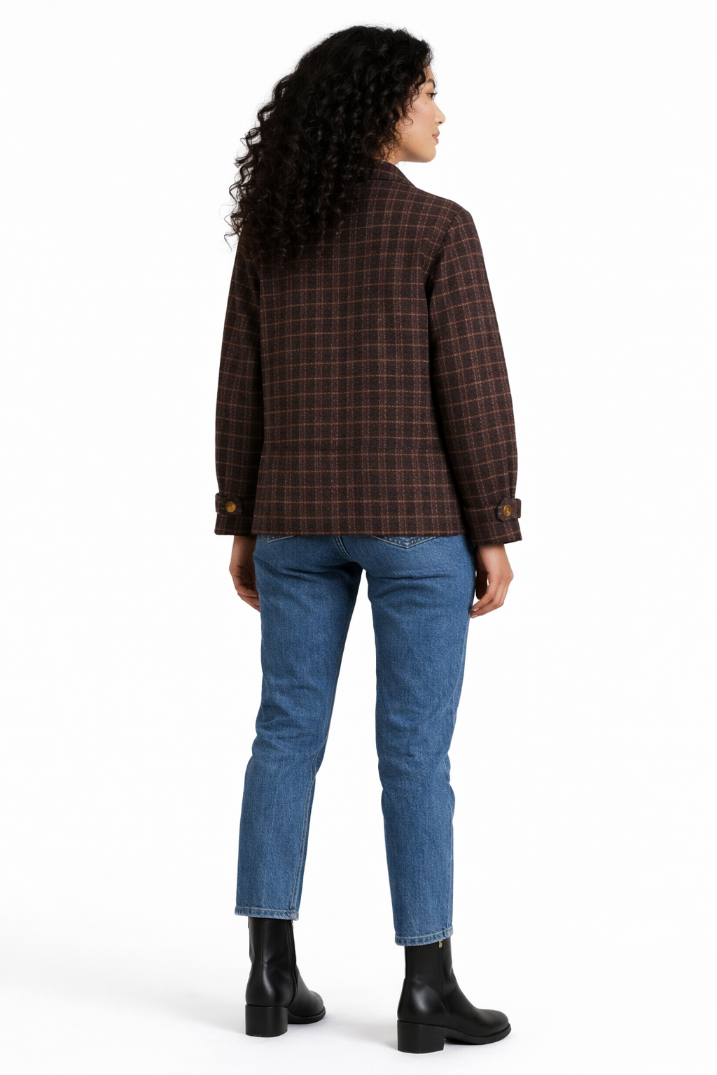 Brown Check Buttoned Jacket