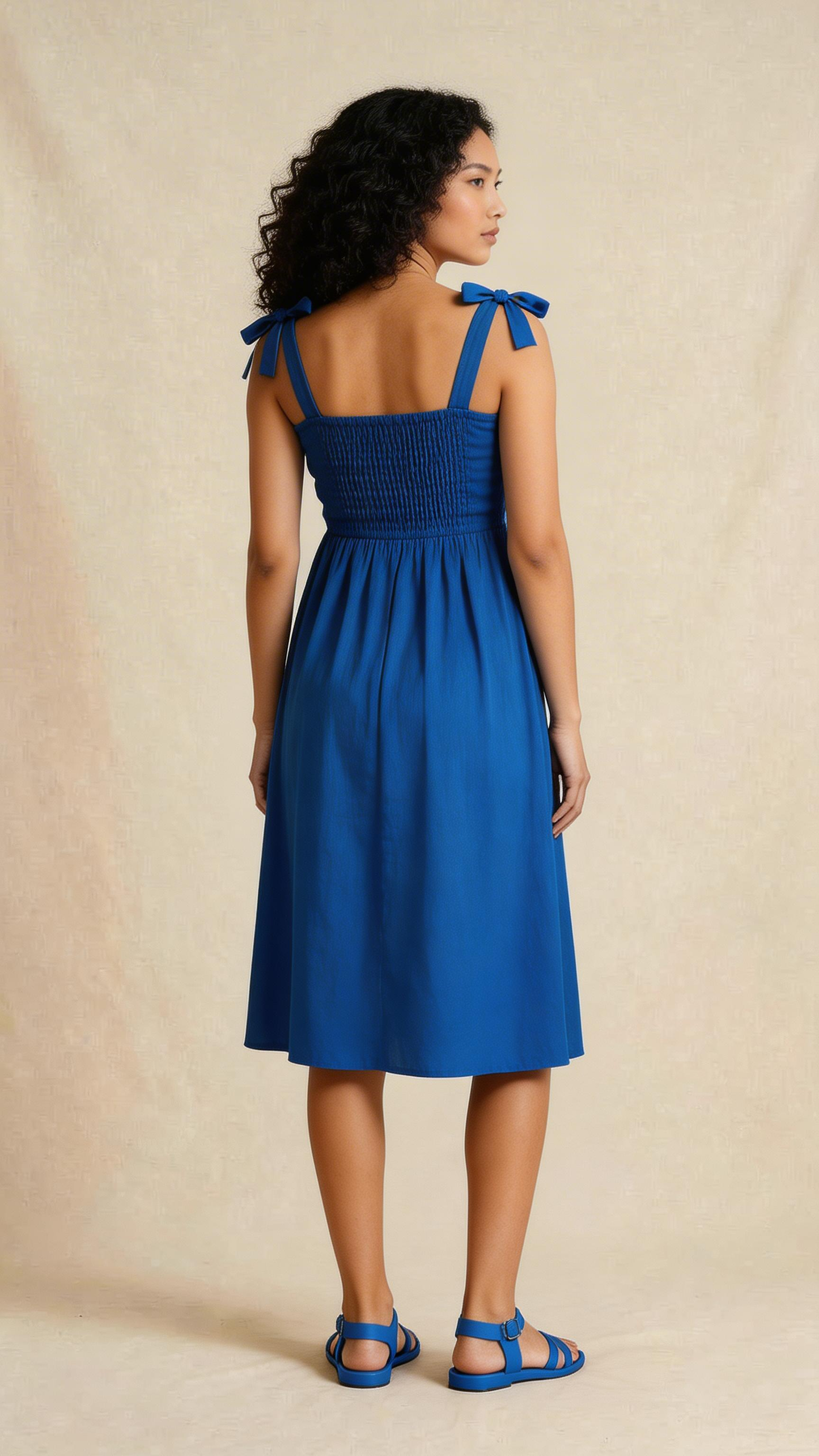 Blue Floral Embroidered Tie-Strap Dress