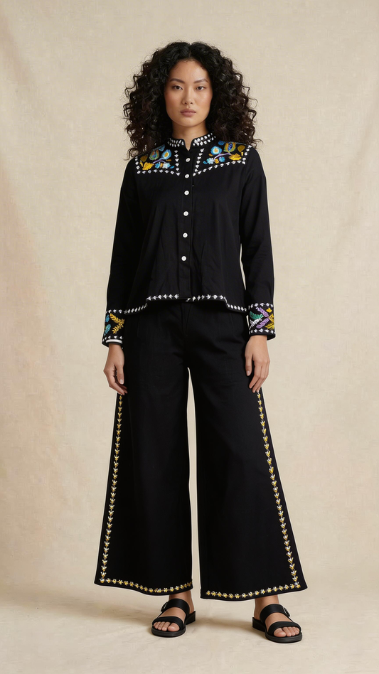 Black Floral Embroidered Co-ord Set