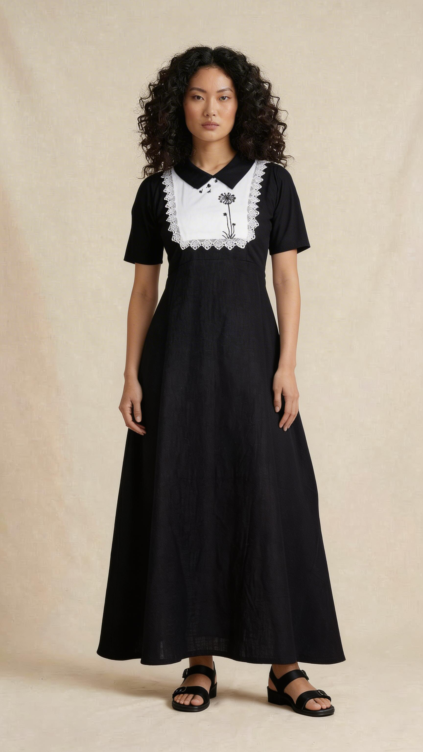 Black Contrast Bib Maxi Dress