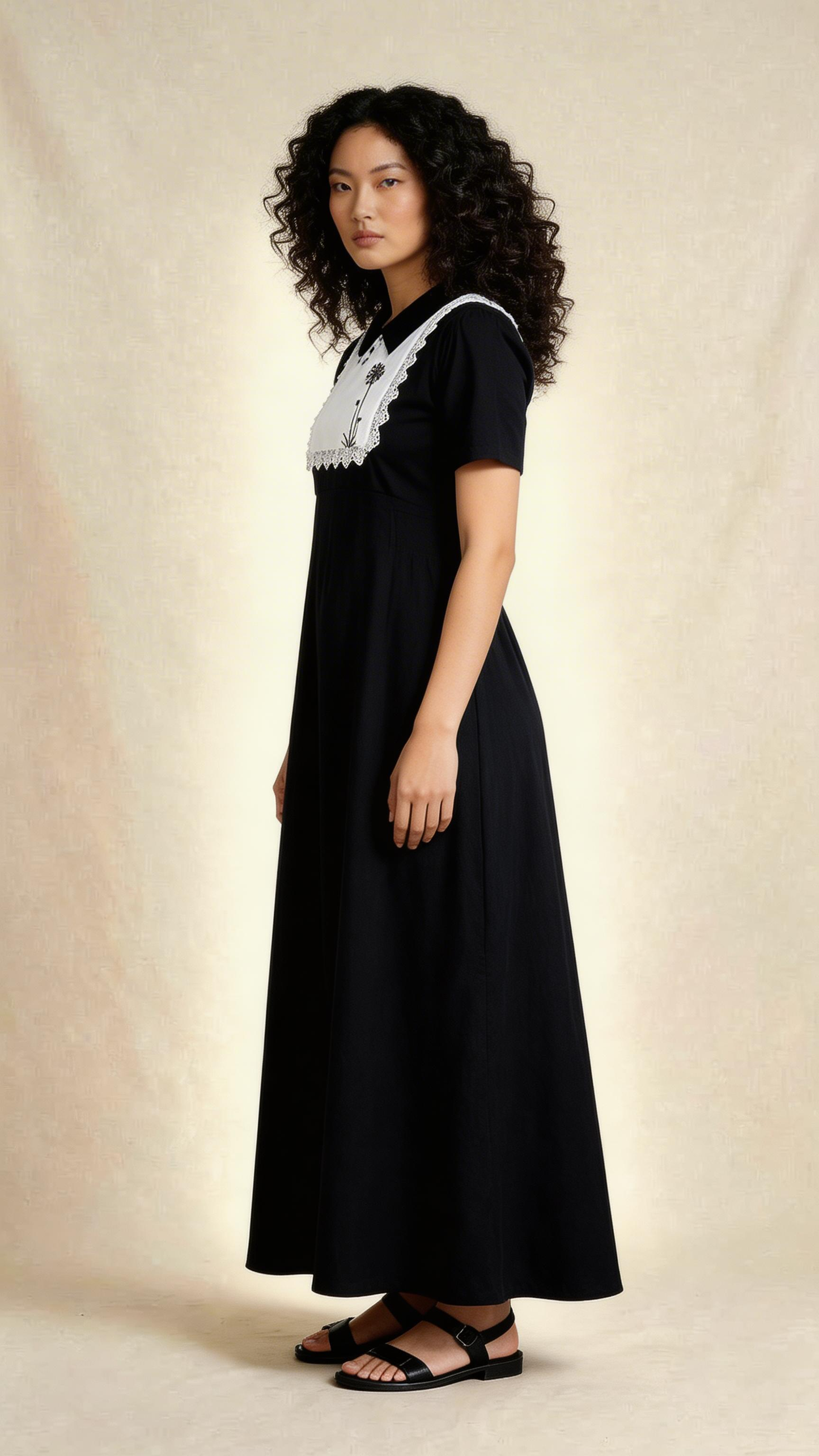 Black Contrast Bib Maxi Dress