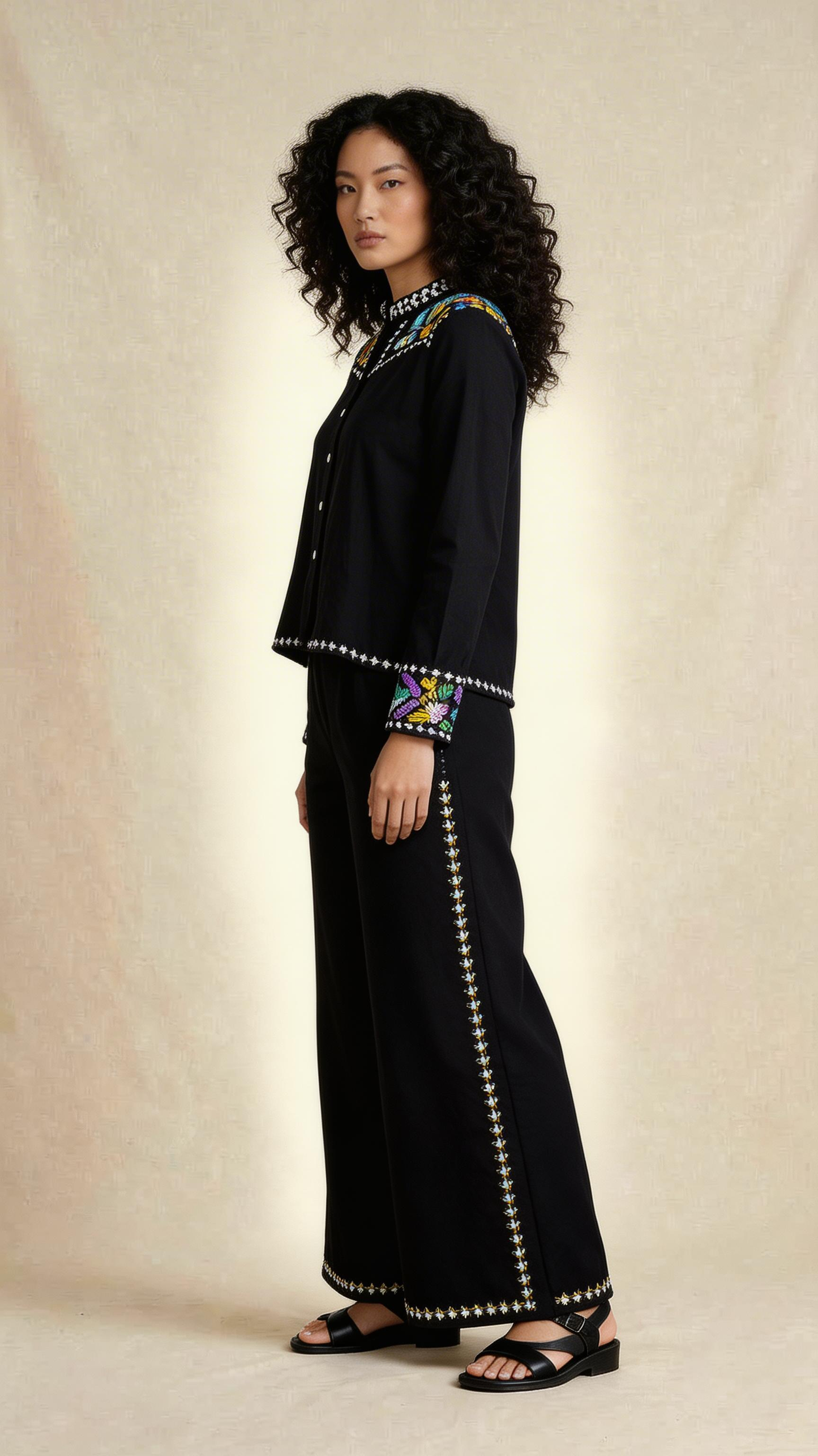 Black Floral Embroidered Co-ord Set