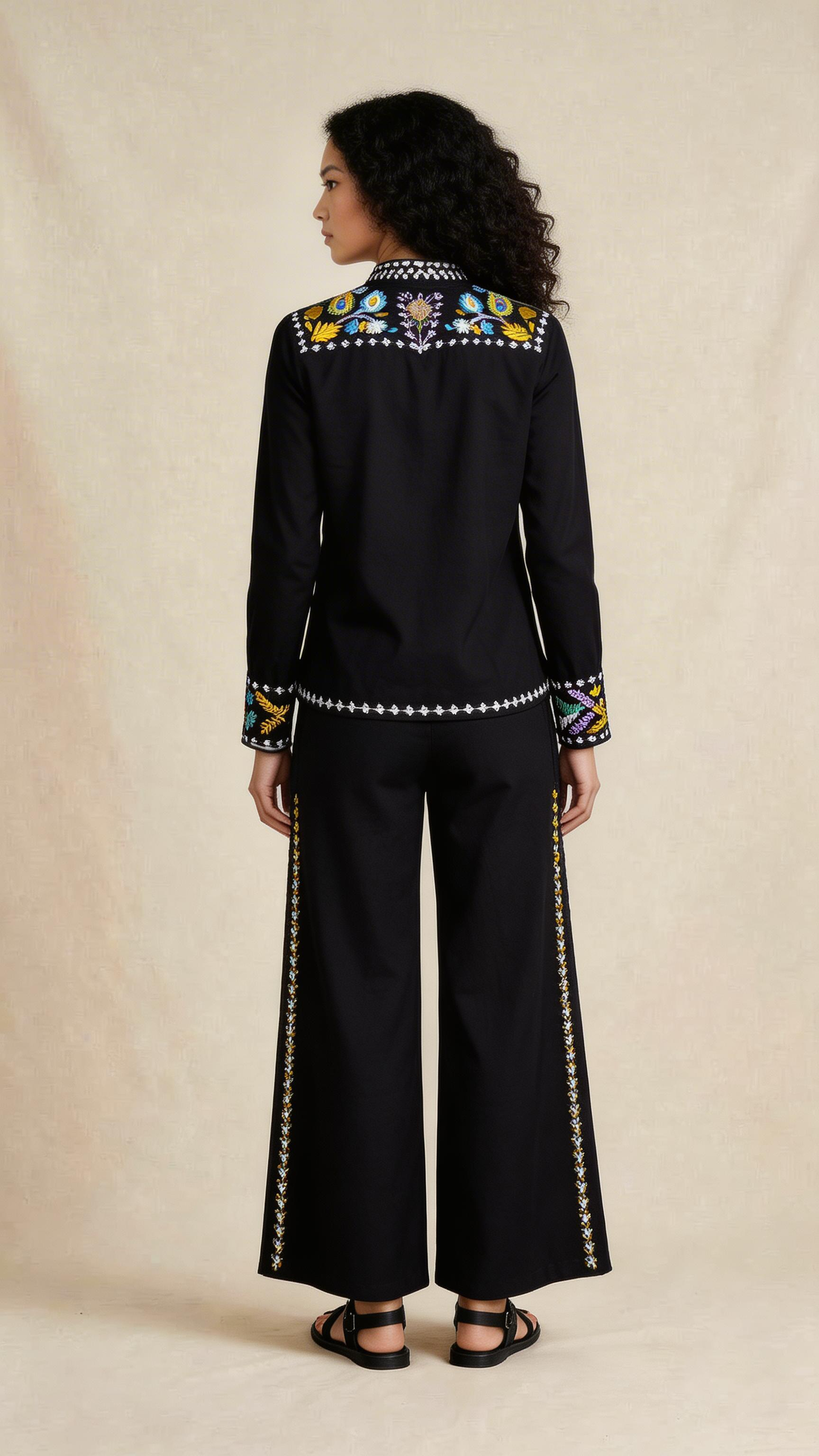 Black Floral Embroidered Co-ord Set