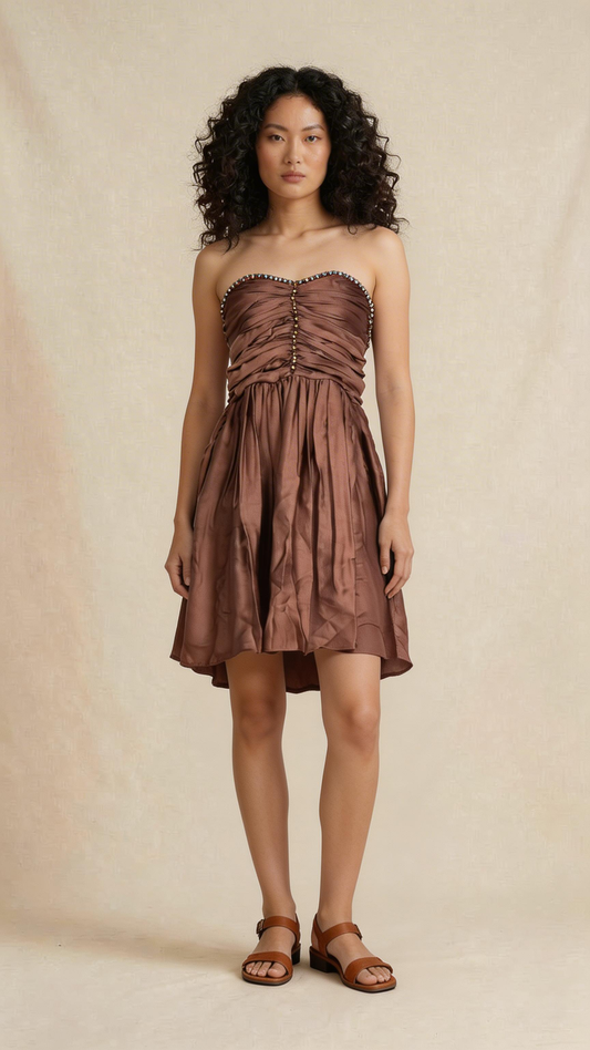 Brown Strapless Mini Dress