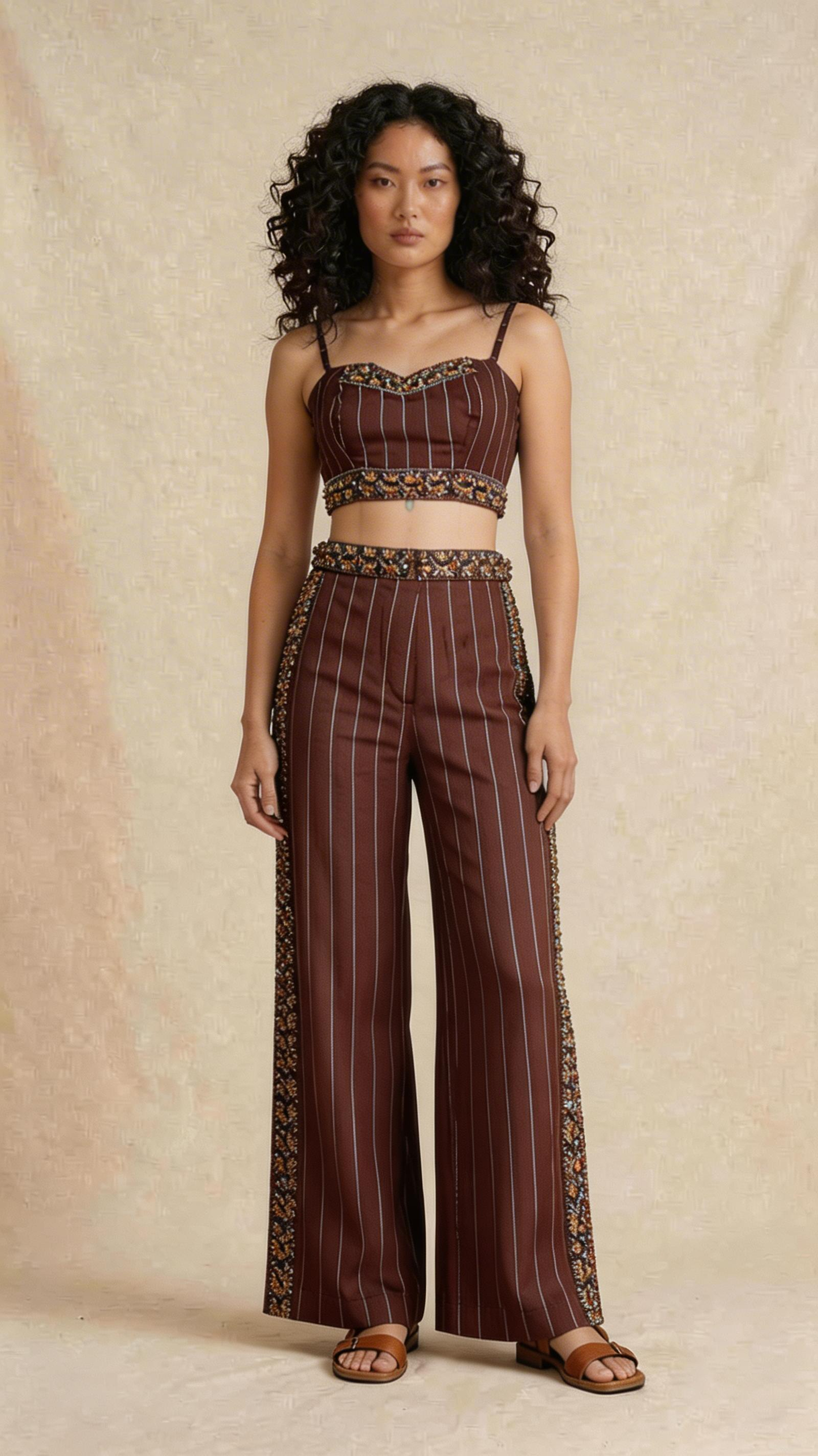 Brown Embellished Co-ord Set