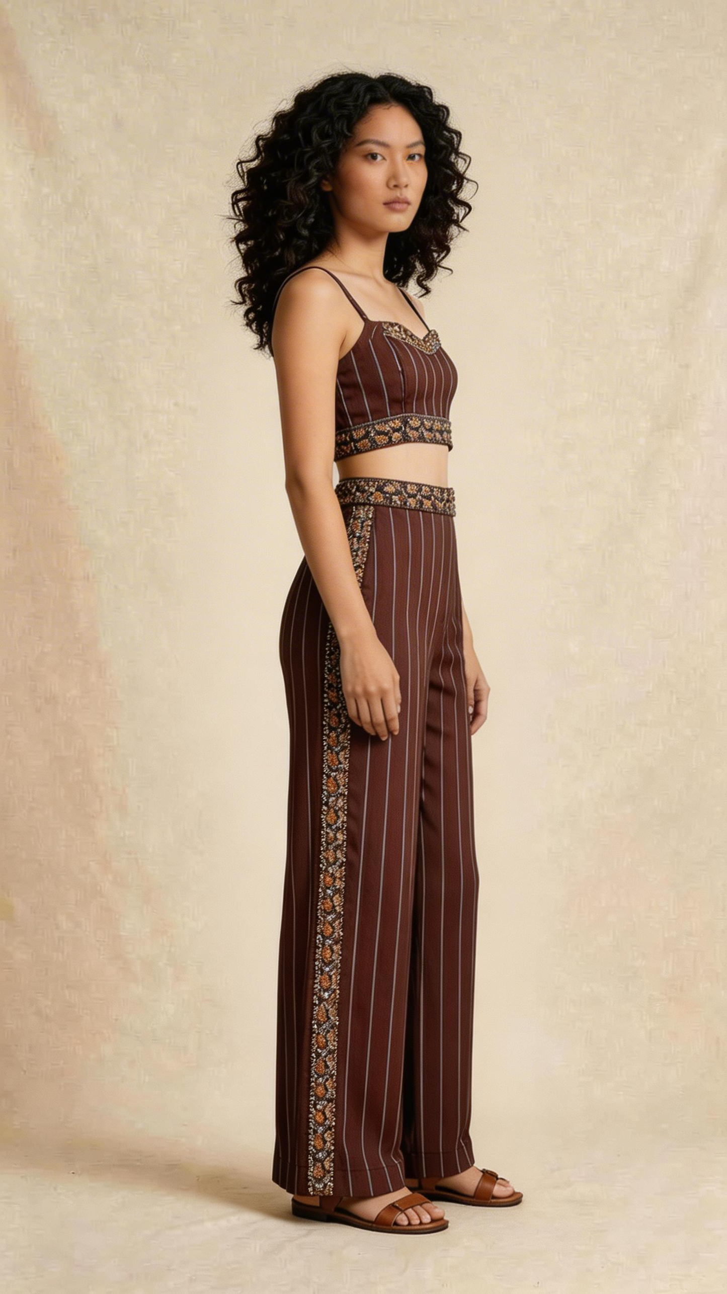 Brown Embellished Co-ord Set