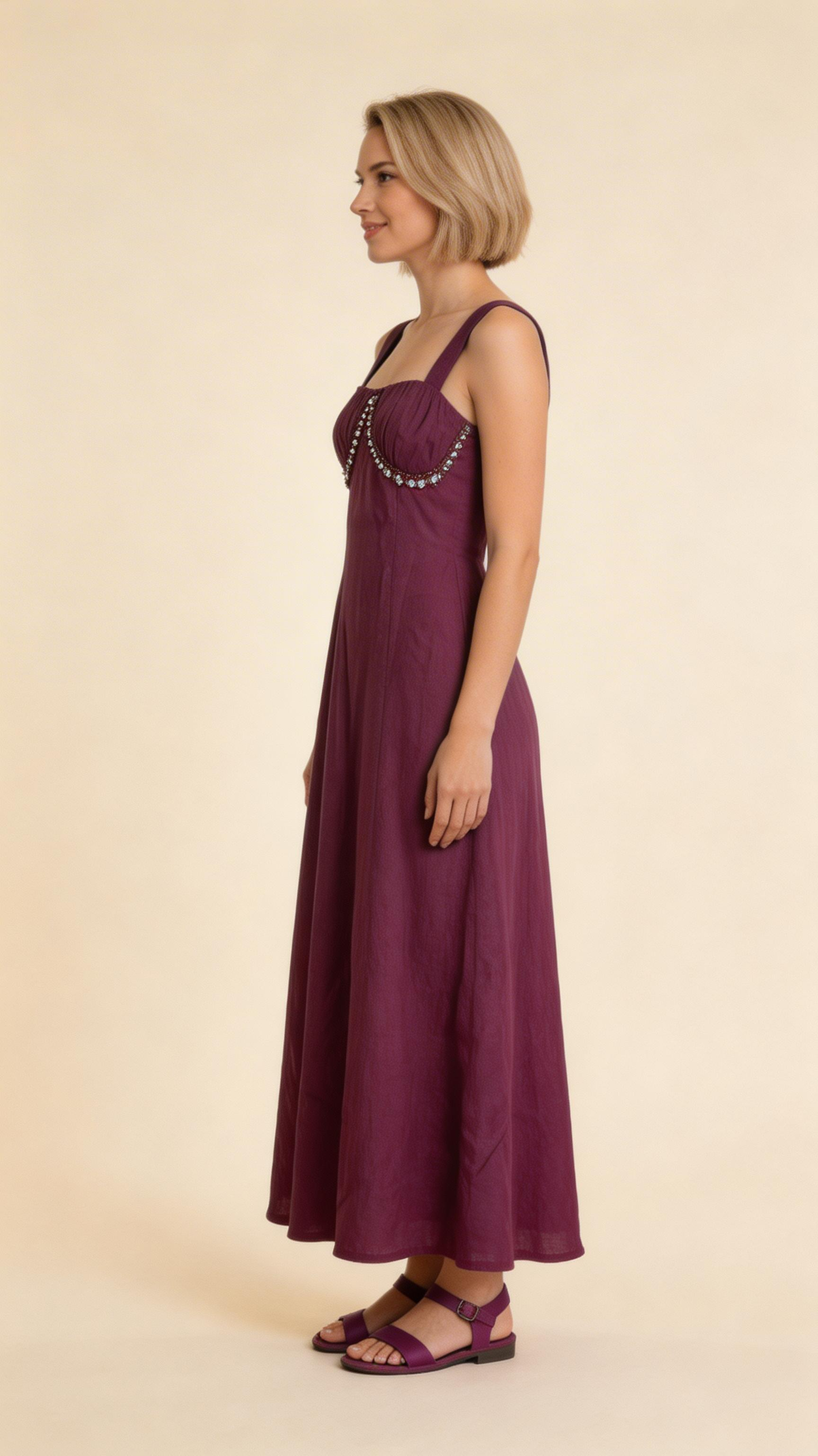 Plum Embellished Midi Dress