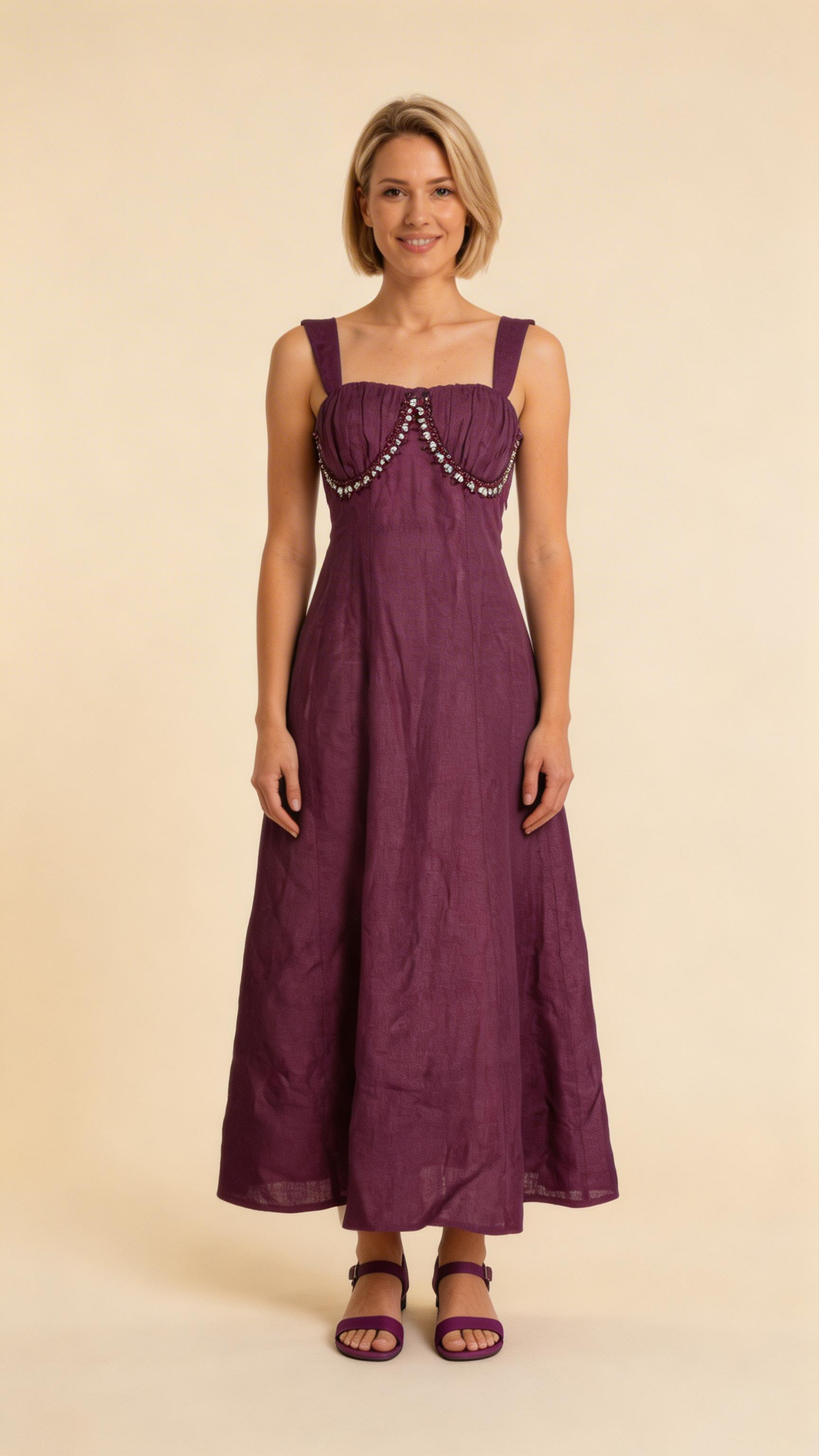 Plum Embellished Midi Dress