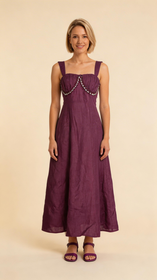 Plum Embellished Midi Dress