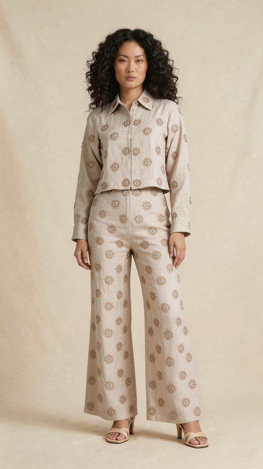 Beige Embellished Co-ord Set