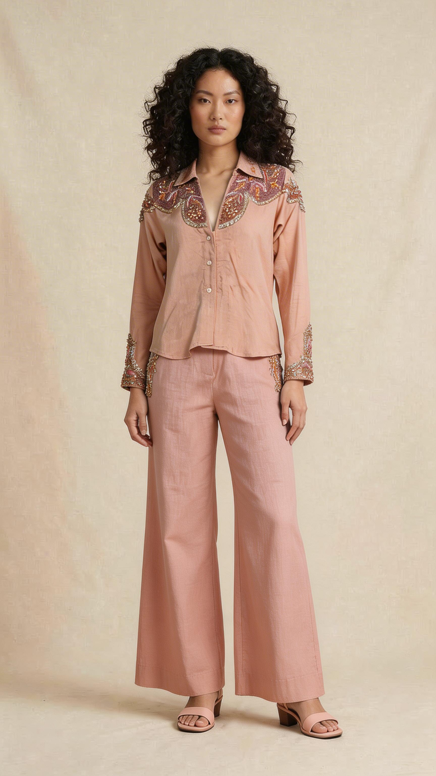 Blush Embellished Linen Co-Ord Set