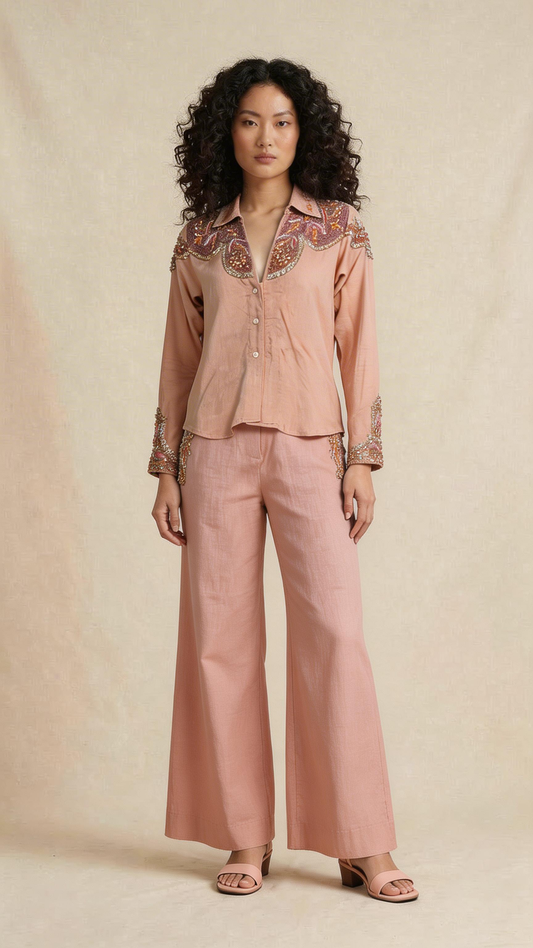 Blush Embellished Linen Co-Ord Set