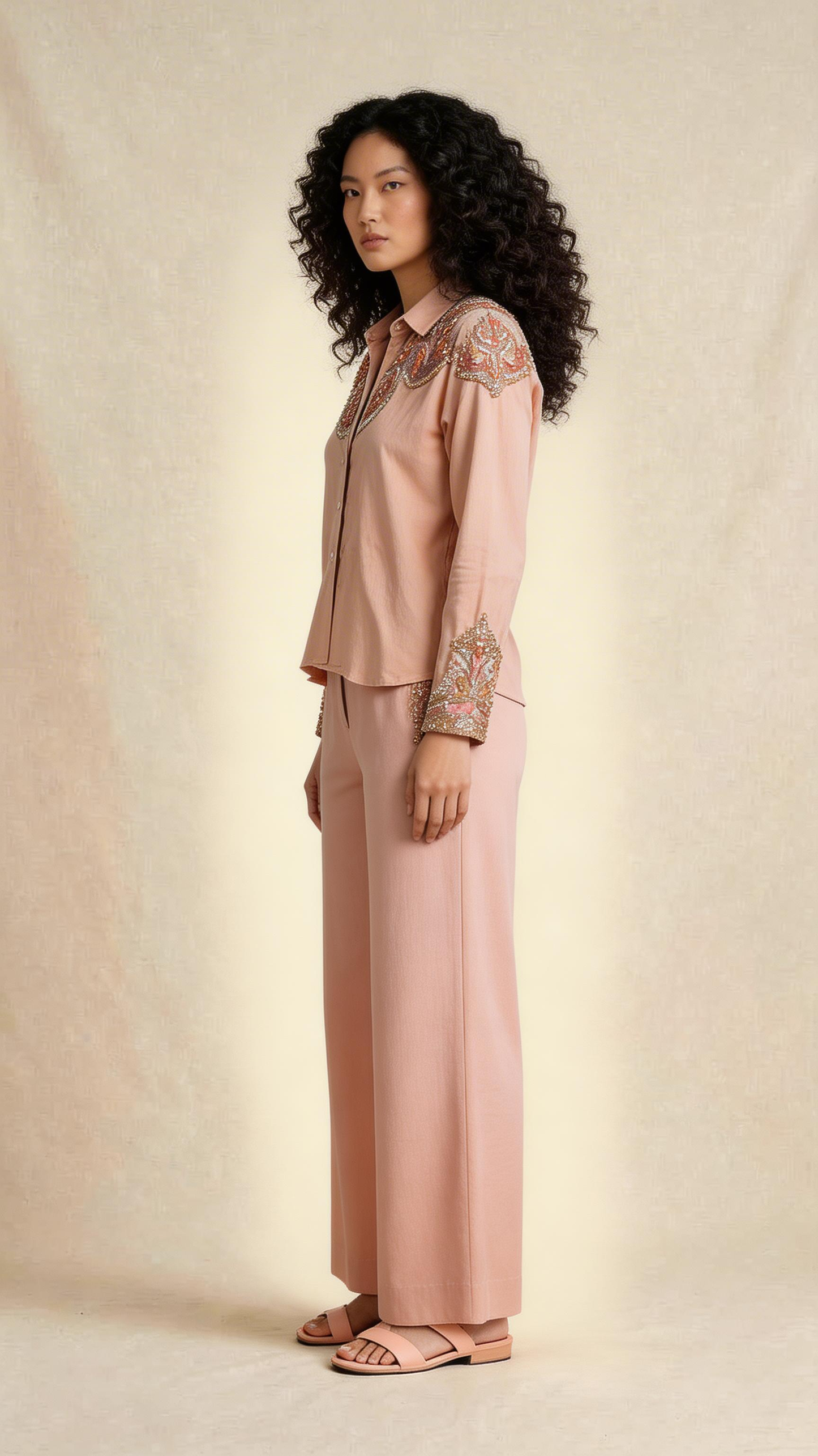 Blush Embellished Linen Co-Ord Set