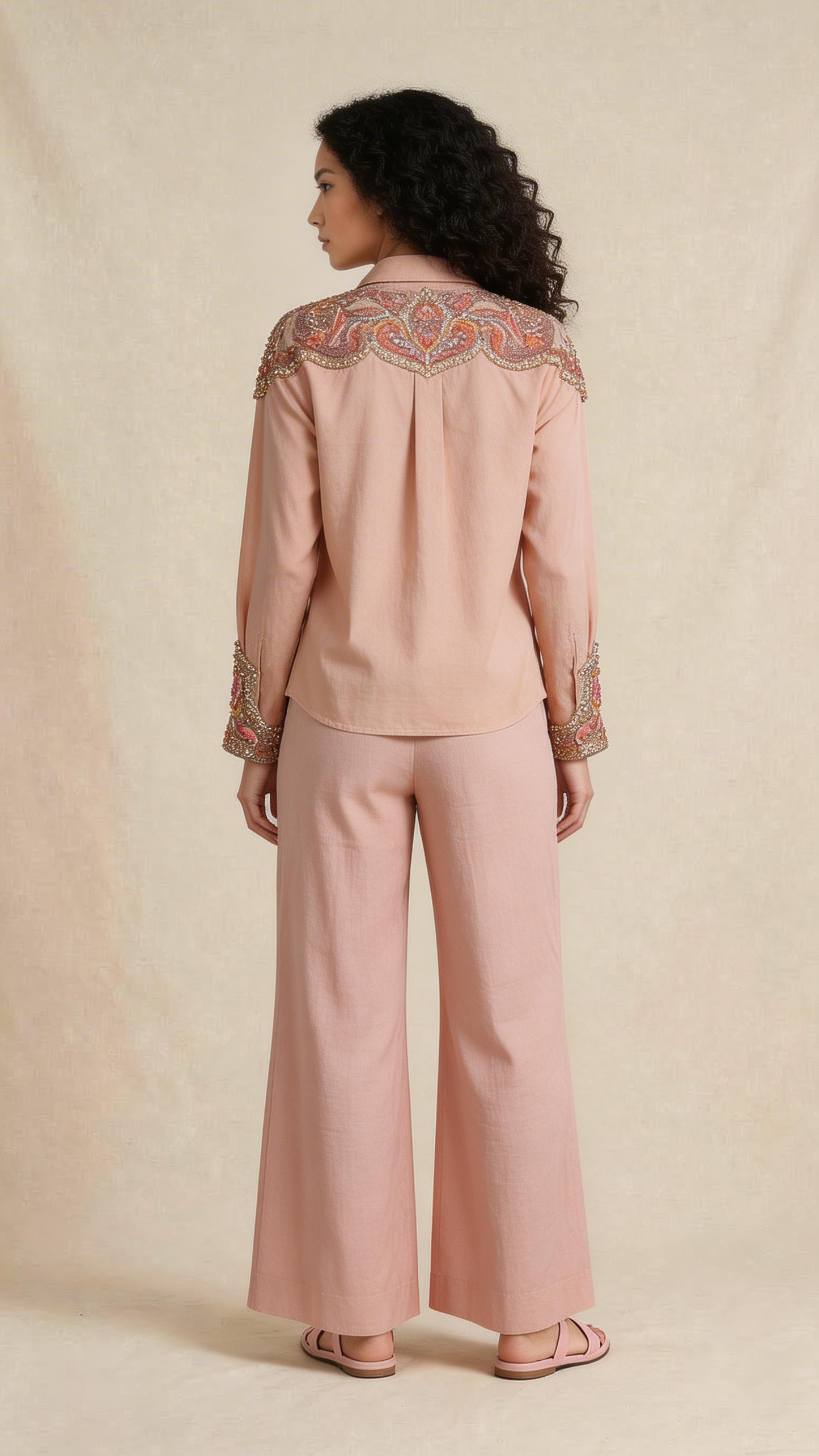 Blush Embellished Linen Co-Ord Set