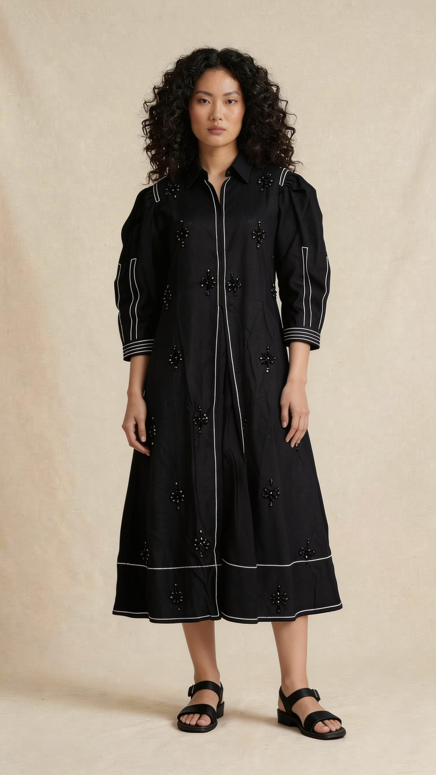 Midnight Onyx Hand-Embellished Maxi Dress