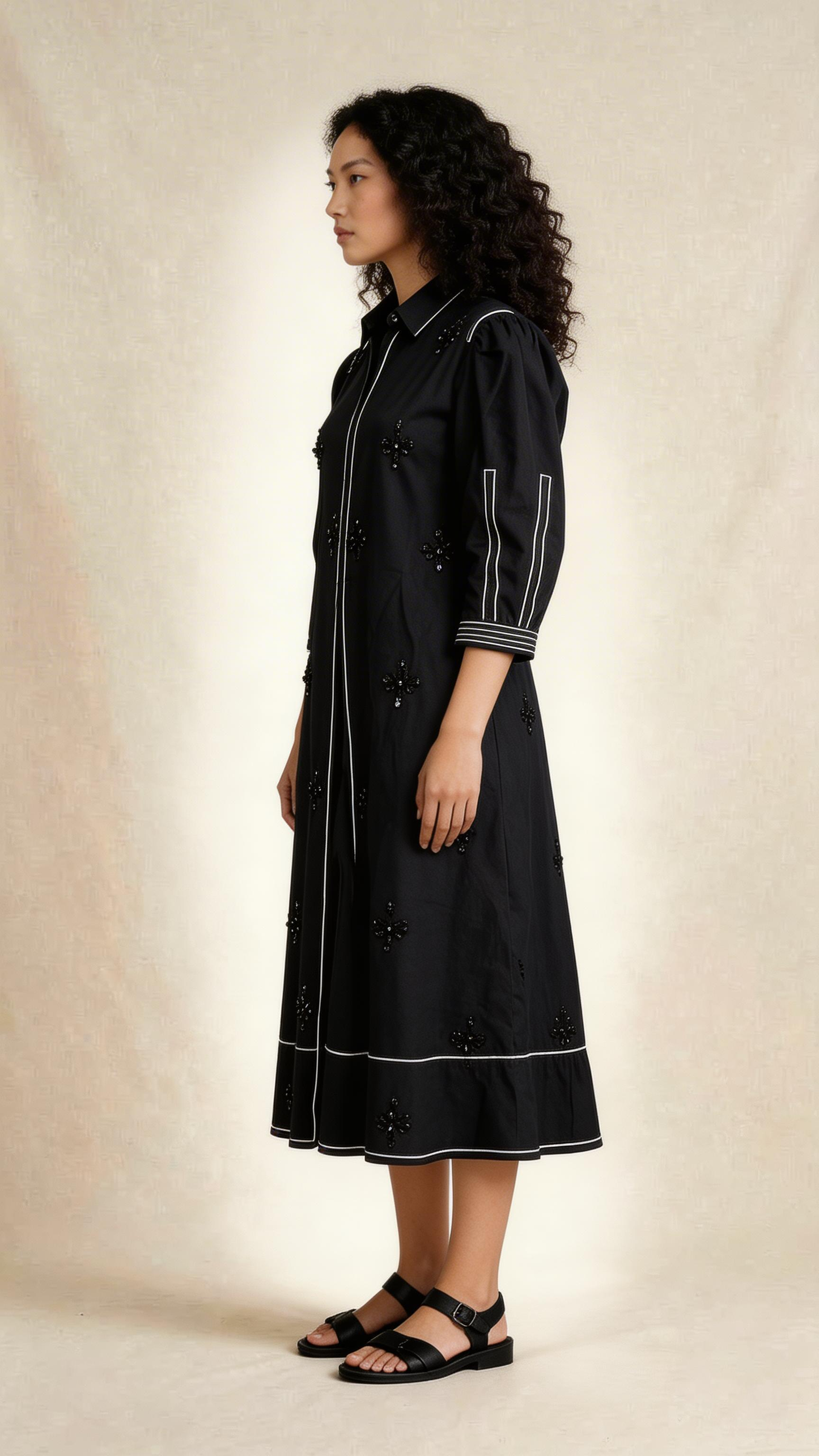 Midnight Onyx Hand-Embellished Maxi Dress