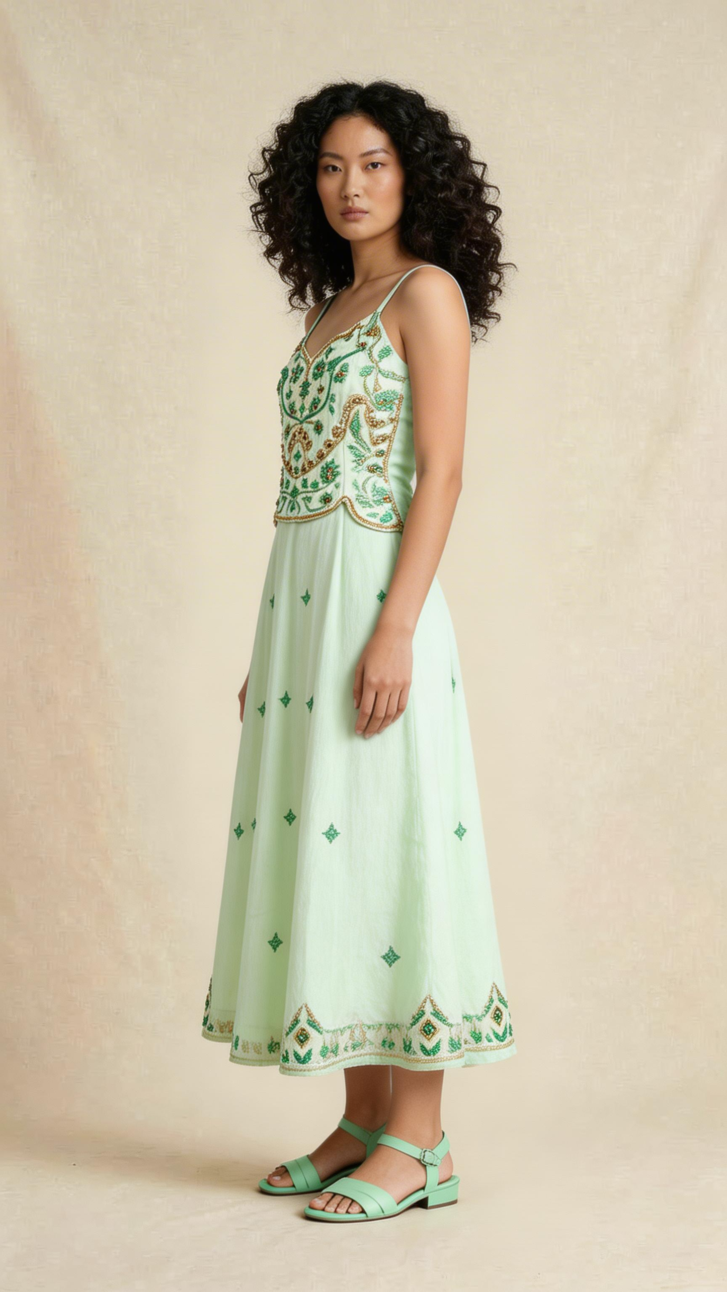 Mint Blossom Embroidered Dress
