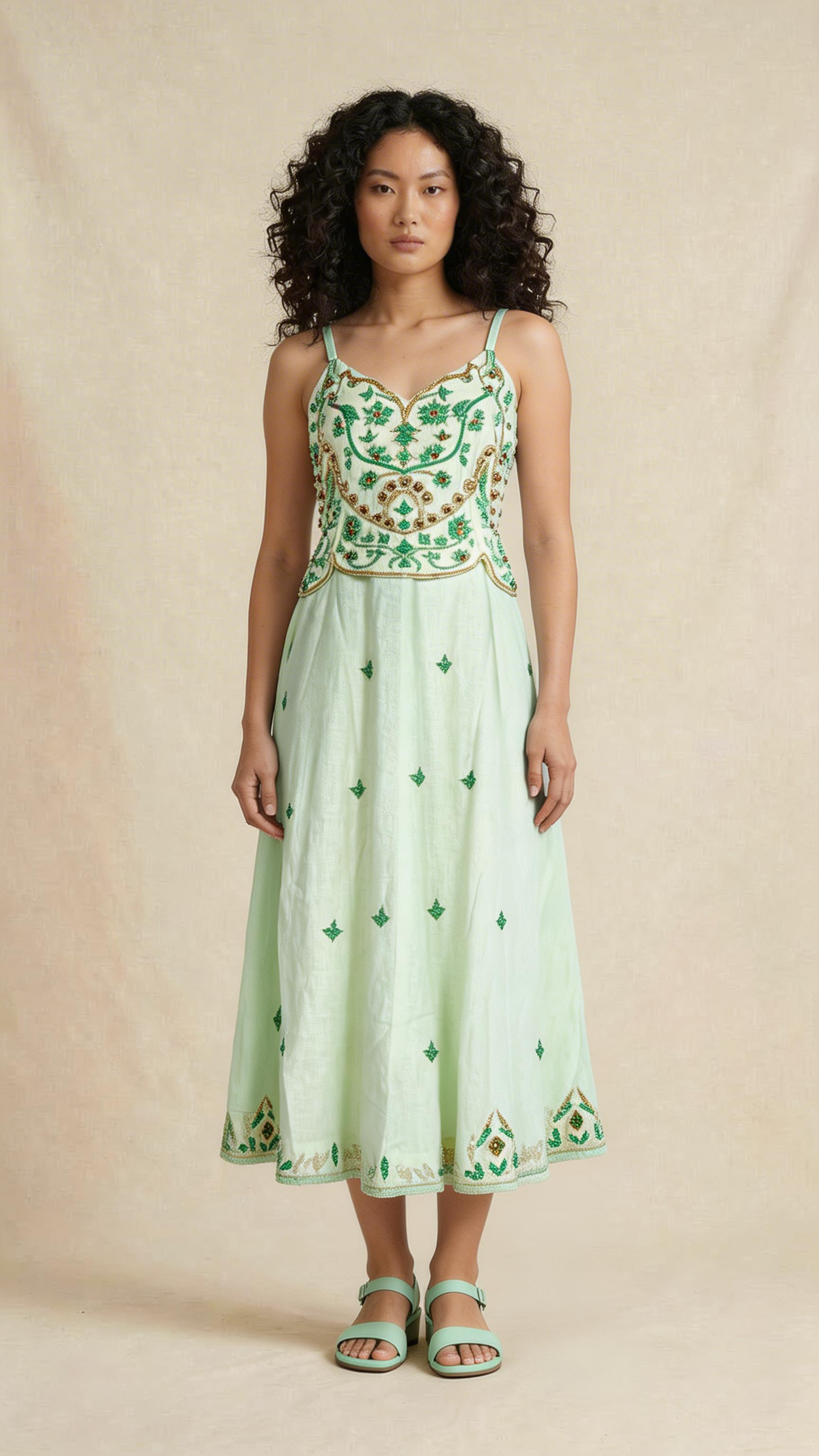 Mint Blossom Embroidered Dress