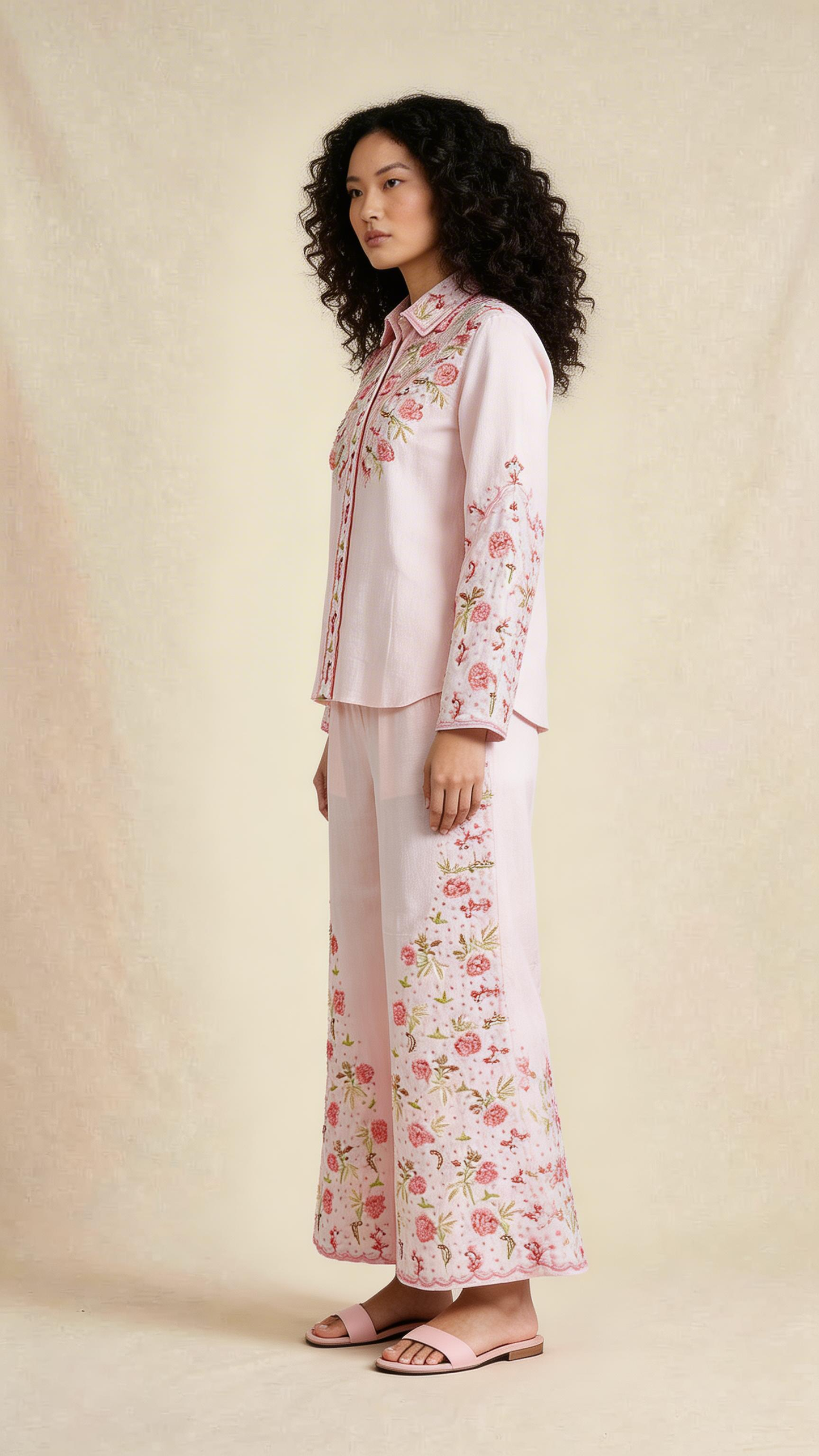 Blush Blossom Embroidered Linen Co-ord Set
