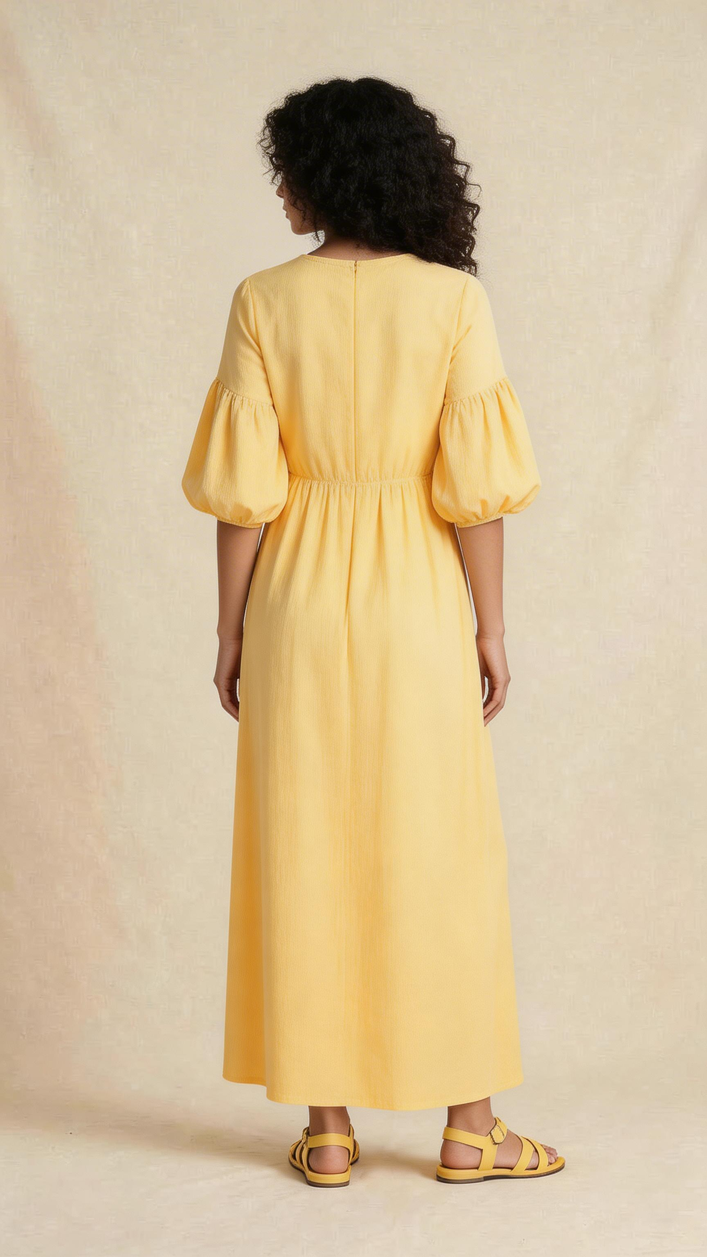 Yellow Embroidered Midi Dress