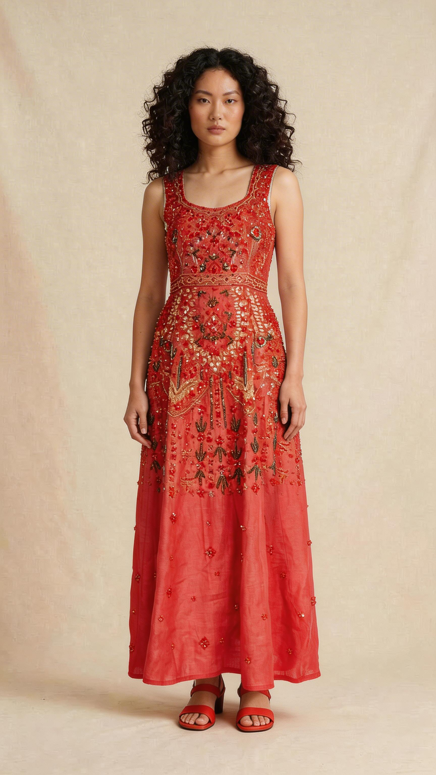 Red Embellished Maxi Dress