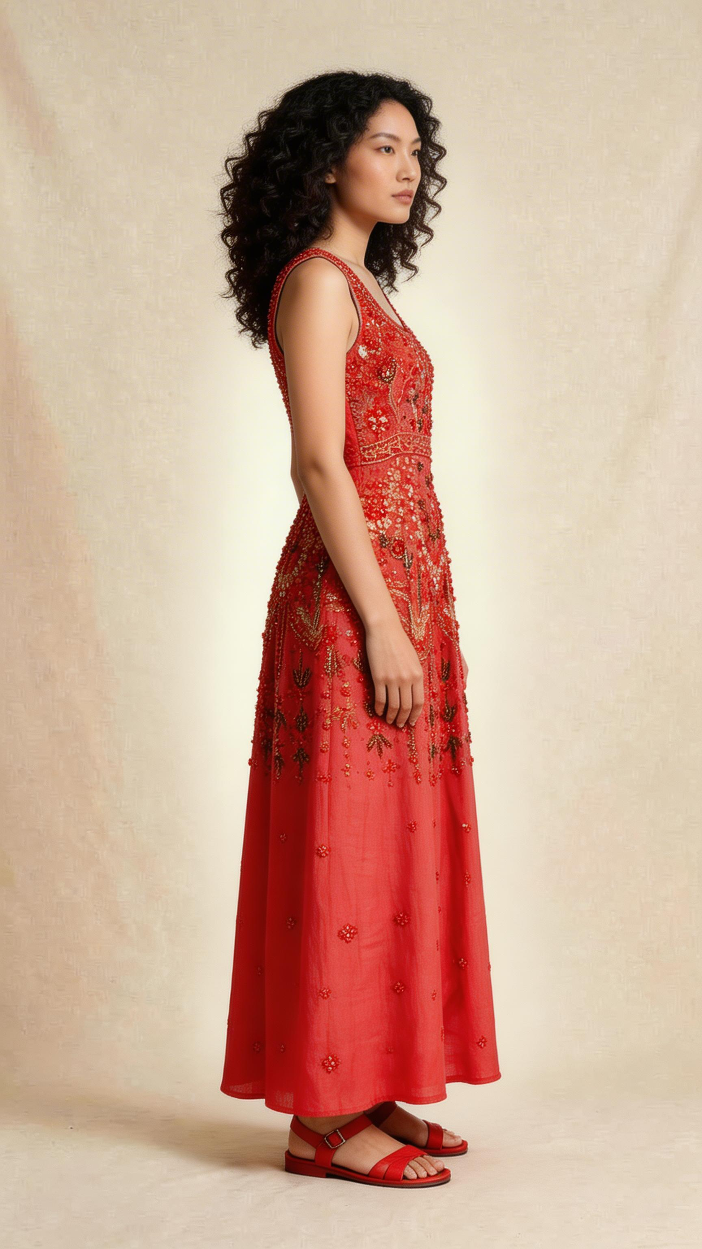 Red Embellished Maxi Dress